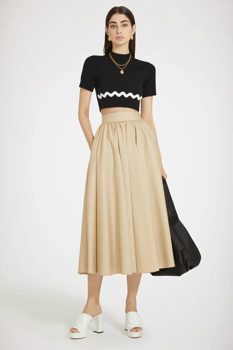 Patou P24SK064 jupe midi gabardine cottom Beige