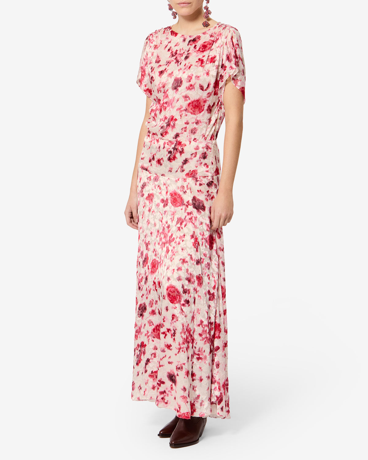 Isabel Marant Hervane HT0962FA top écru-rose soie fleuri