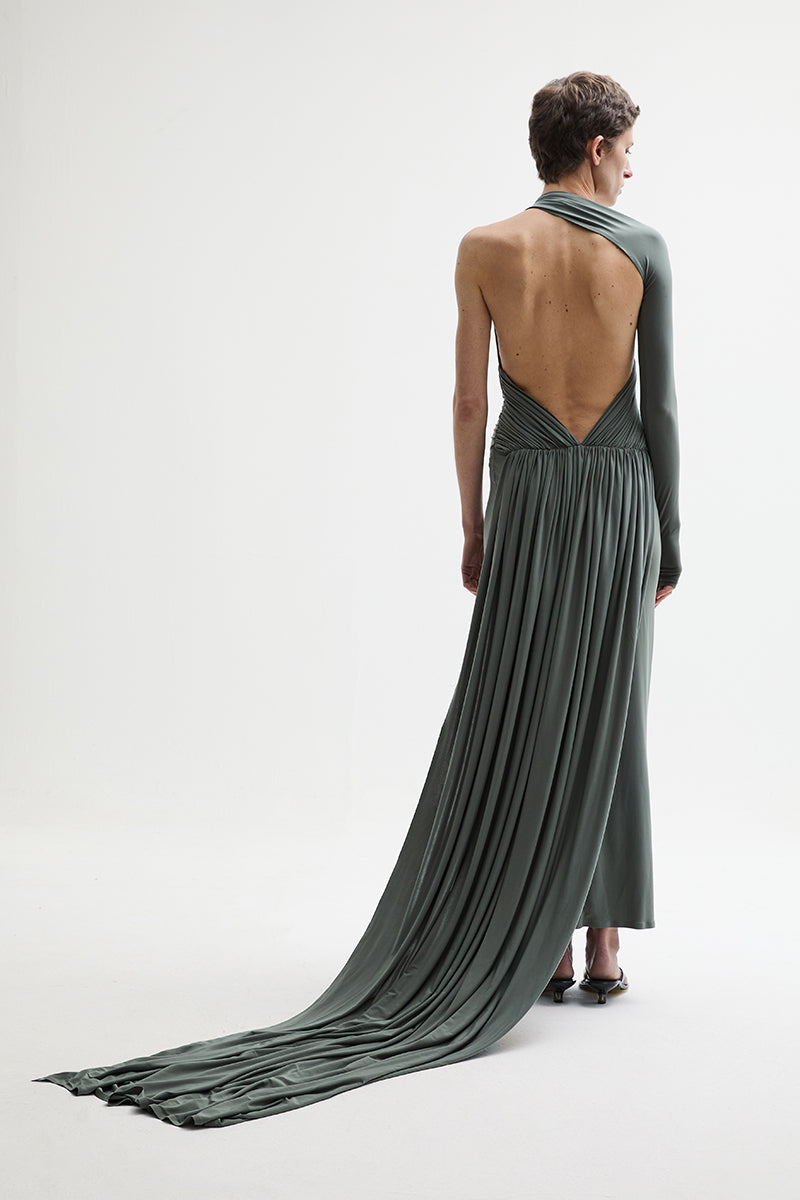ATU Body Couture Swallow robe midi une manche à traîne
