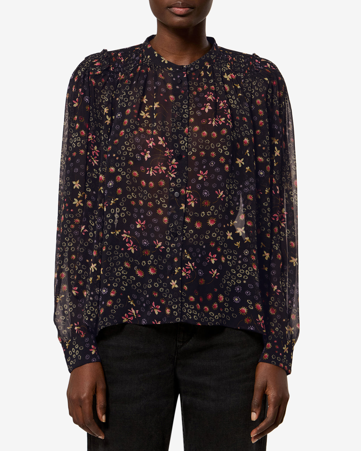 Isabel Marant Florine blouse voile noir écru fleuri