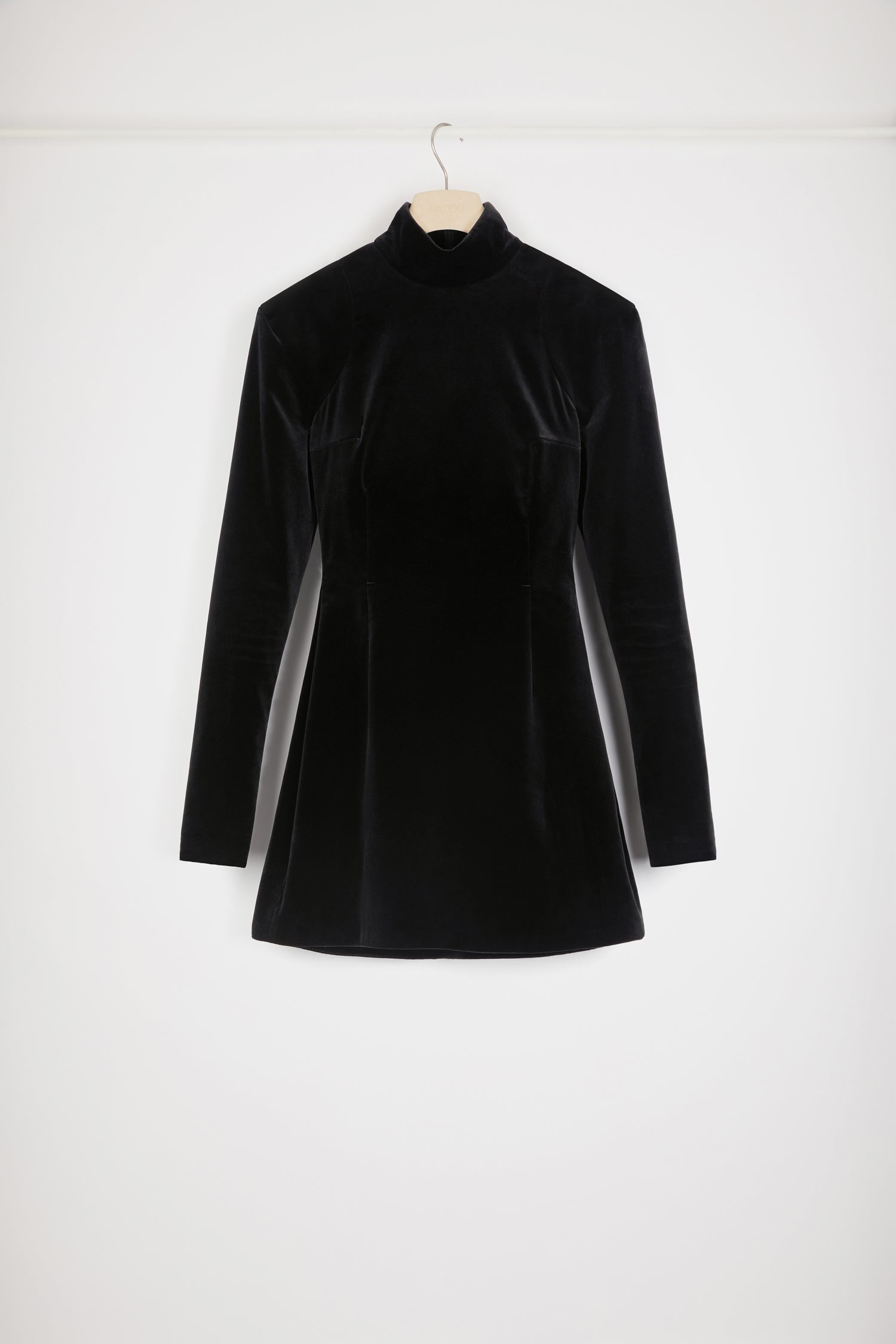 Patou H23DR1220155999B robe velours stretch noire col montant
