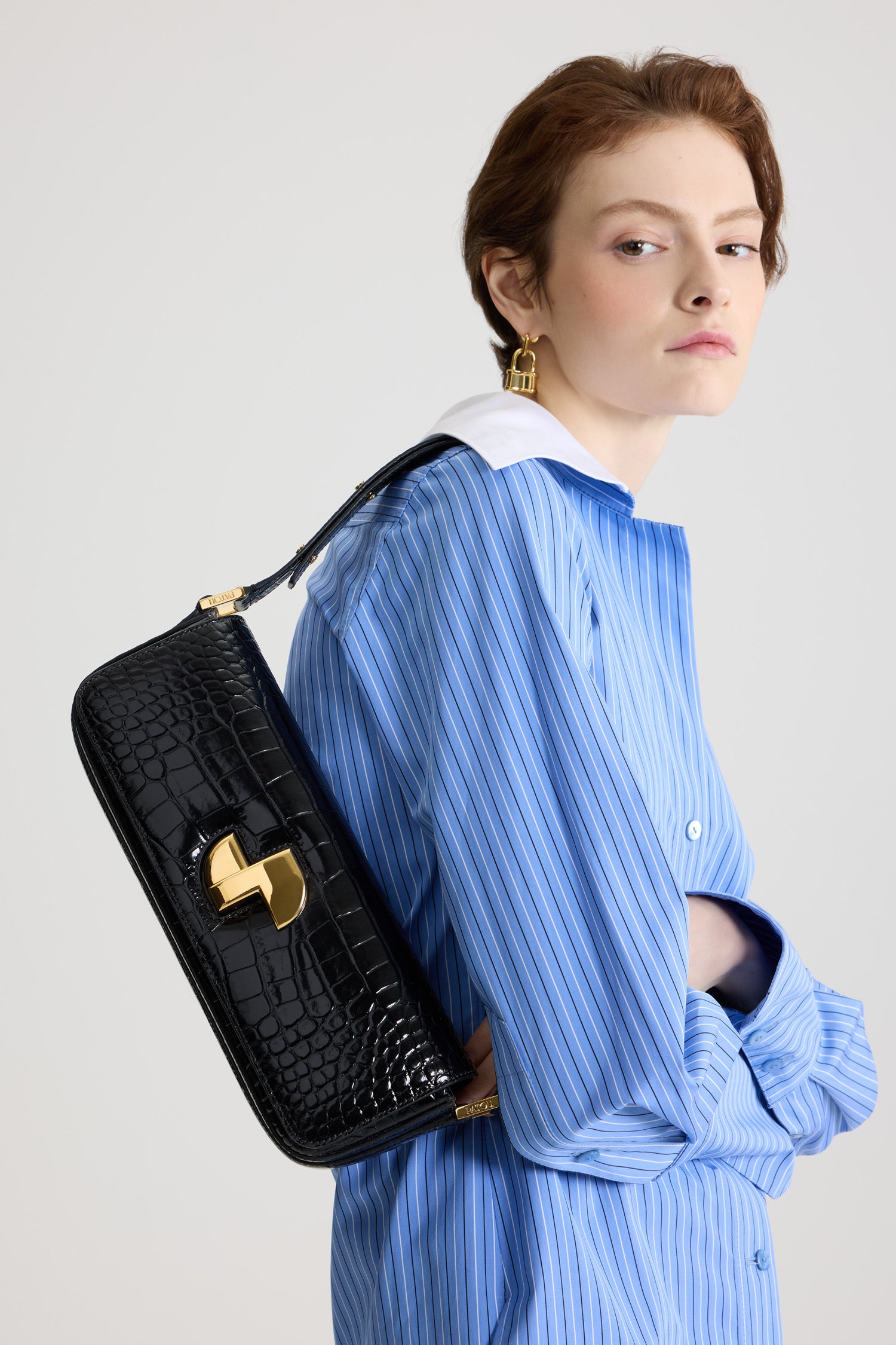 Patou H25BA0205044999B sac cuir croco noir Le Lock