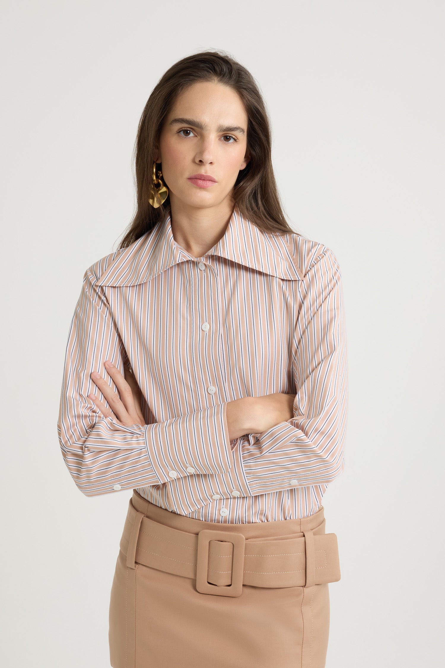 Patou Fitted chemise coton bio beige Beige Stripes 38