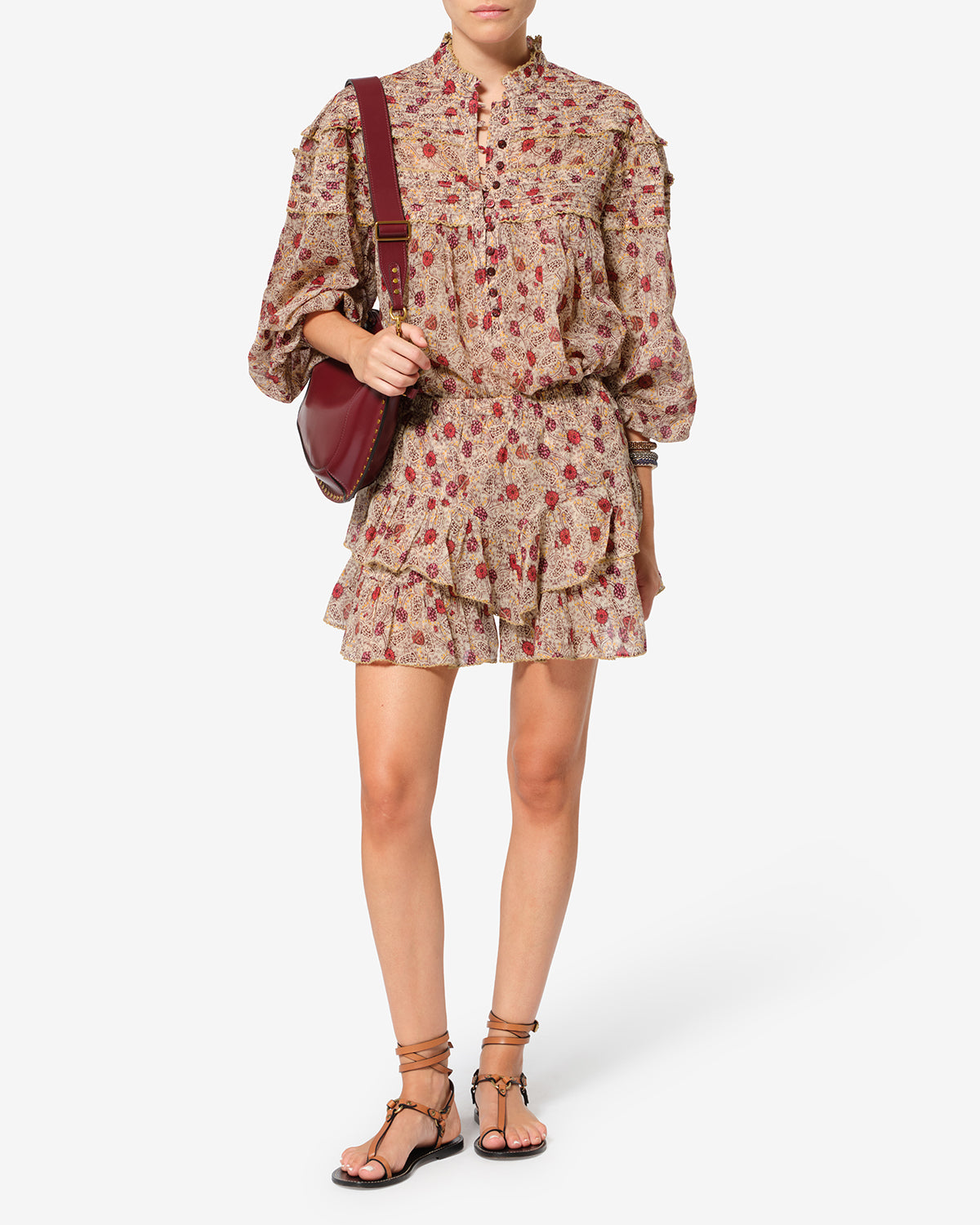 Isabel Marant Jocadia short coton écru framboise