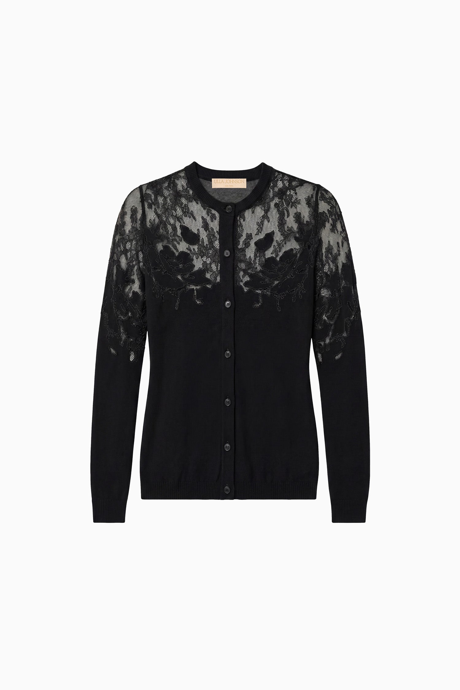 Ulla Johnson Talia Cardigan Noir Laine Mérinos Dentelle