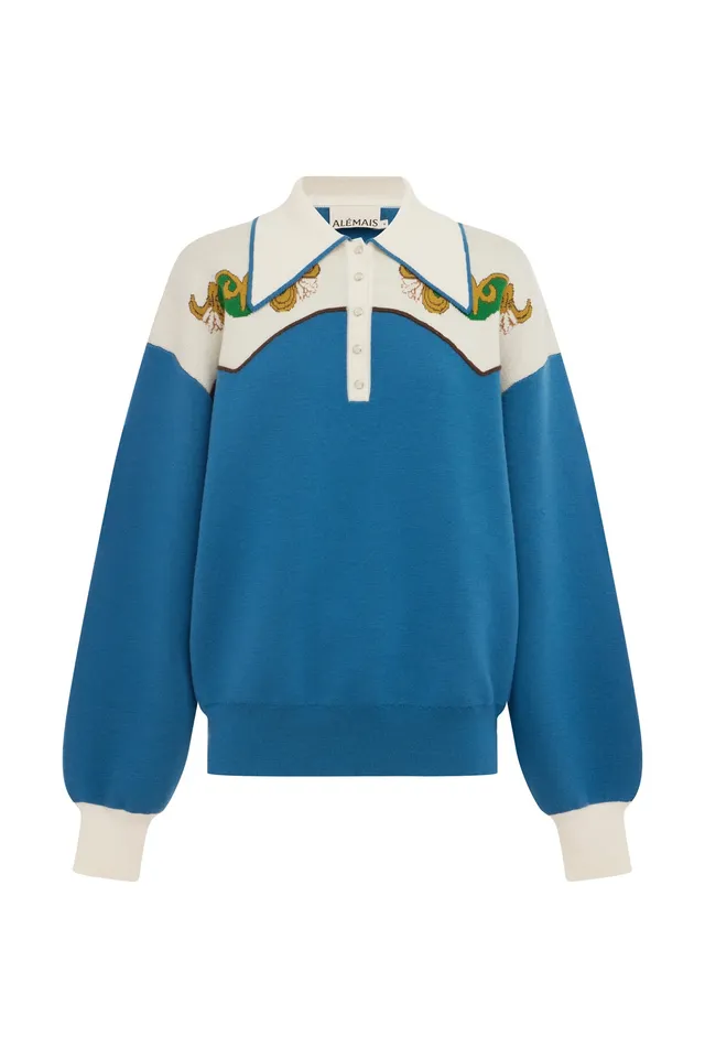 Alemais Lasso polo maille azur laine mérinos