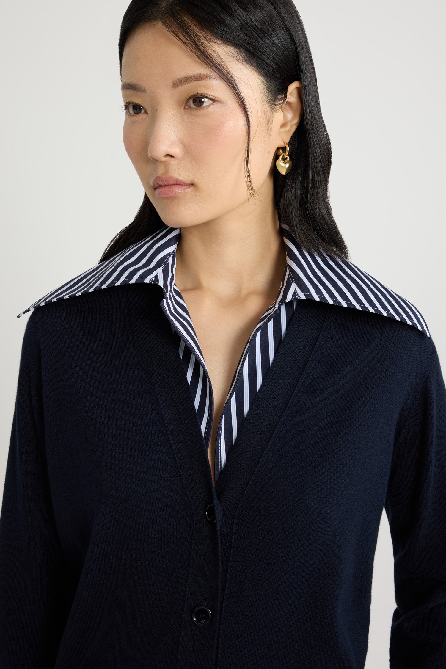 Patou Knitwear cardigan coton col popeline bleu marine XS