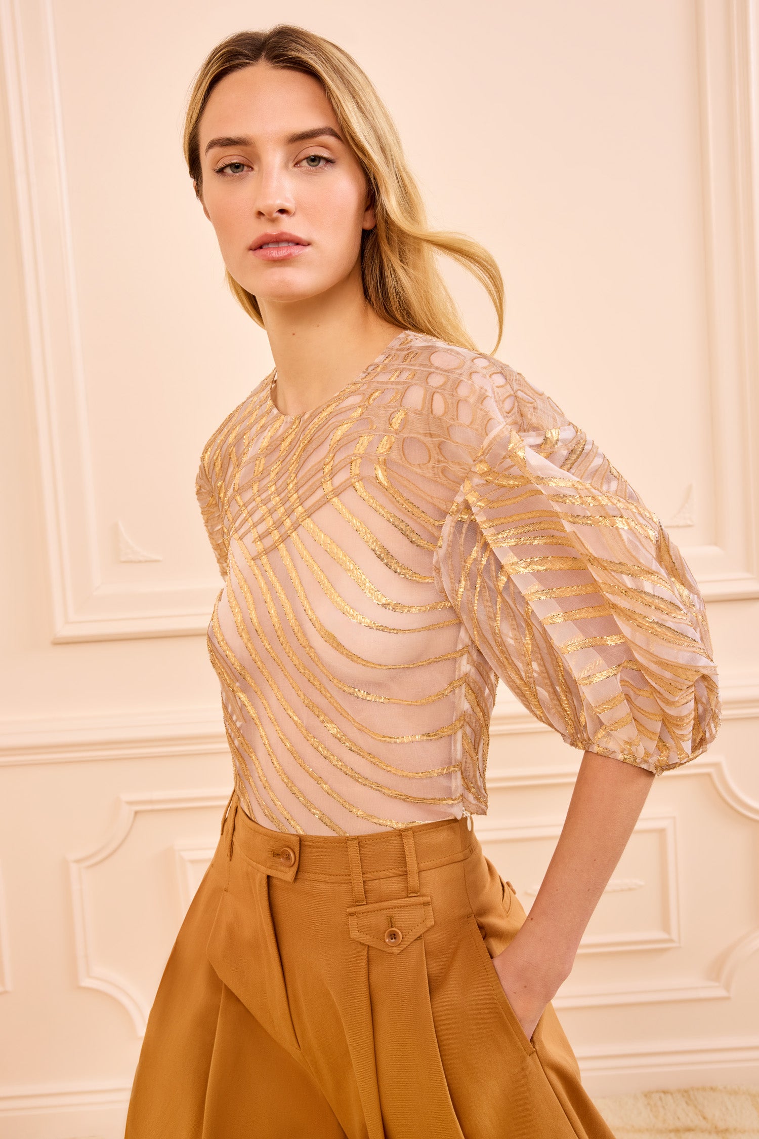 Ulla Johnson Akami Top lurex Nautilis blouse dorée