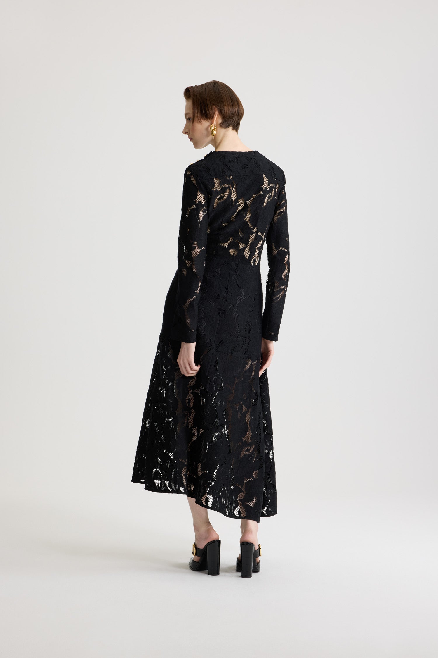 Patou H25DR2120228999B robe midi dentelle coton noir