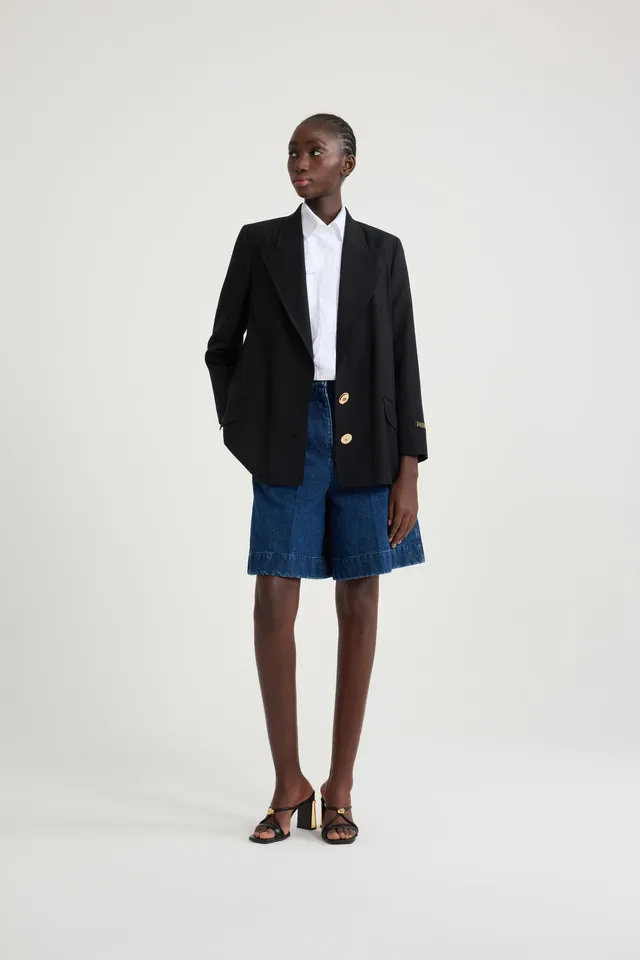 Patou A20JA0110005999B veste laine noire boutons bijou