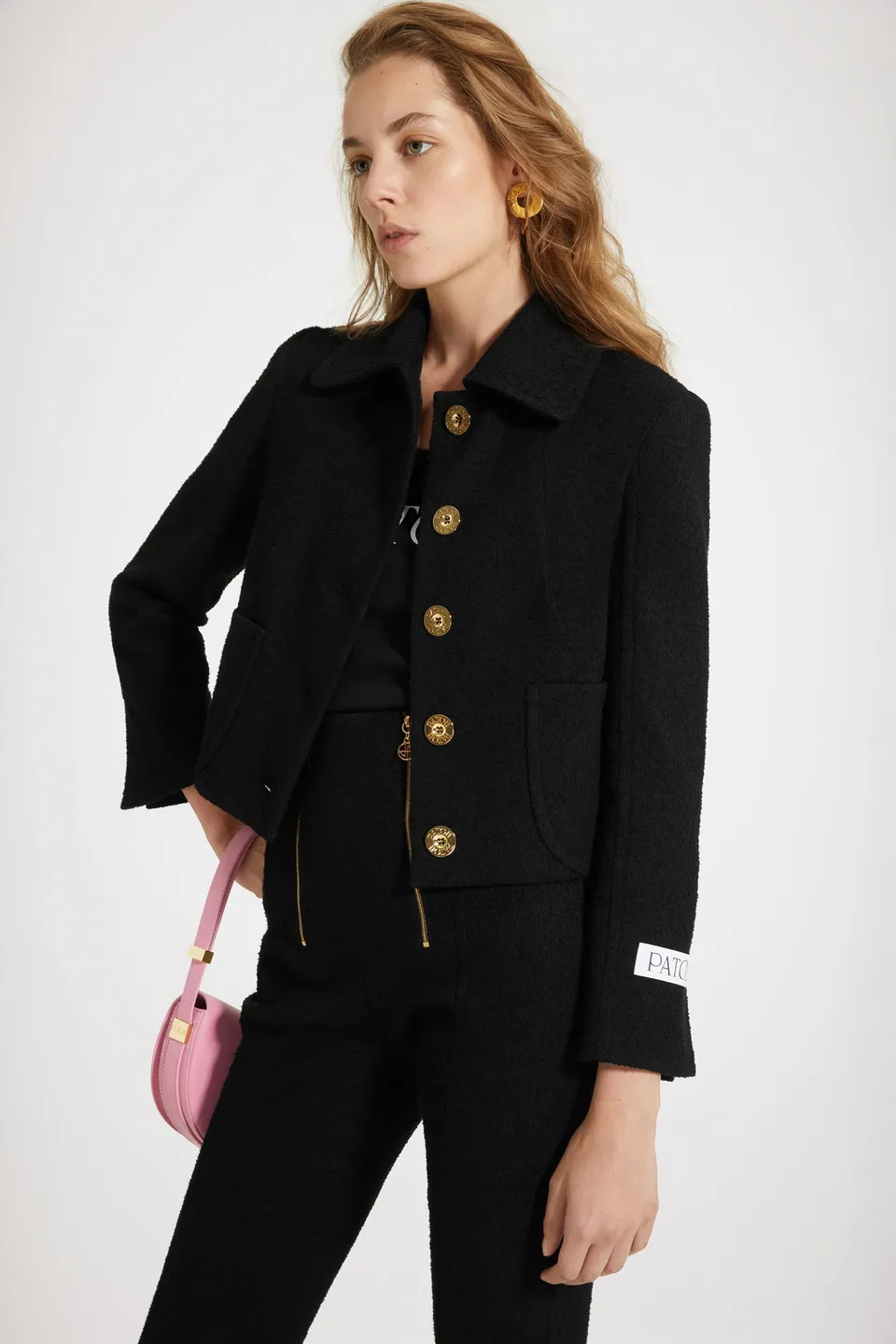 Patou JA031 tailored jacket veste tweed noir 44 boutons or