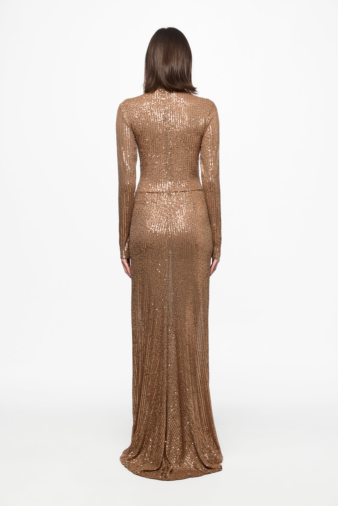 ATU Body Couture Sequins and Feathers robe sequins marron plumes