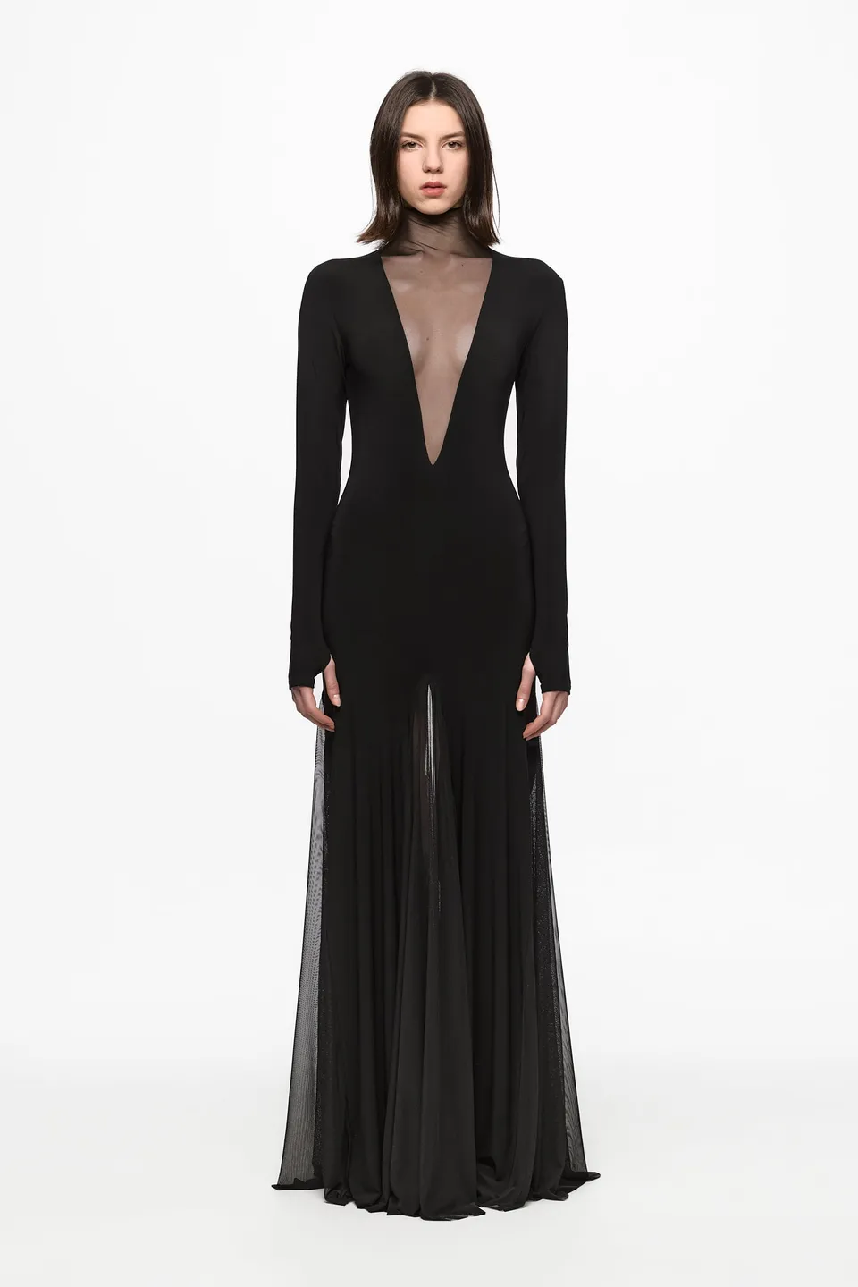 ATU Body Couture robe maxi noire tulle manches longues