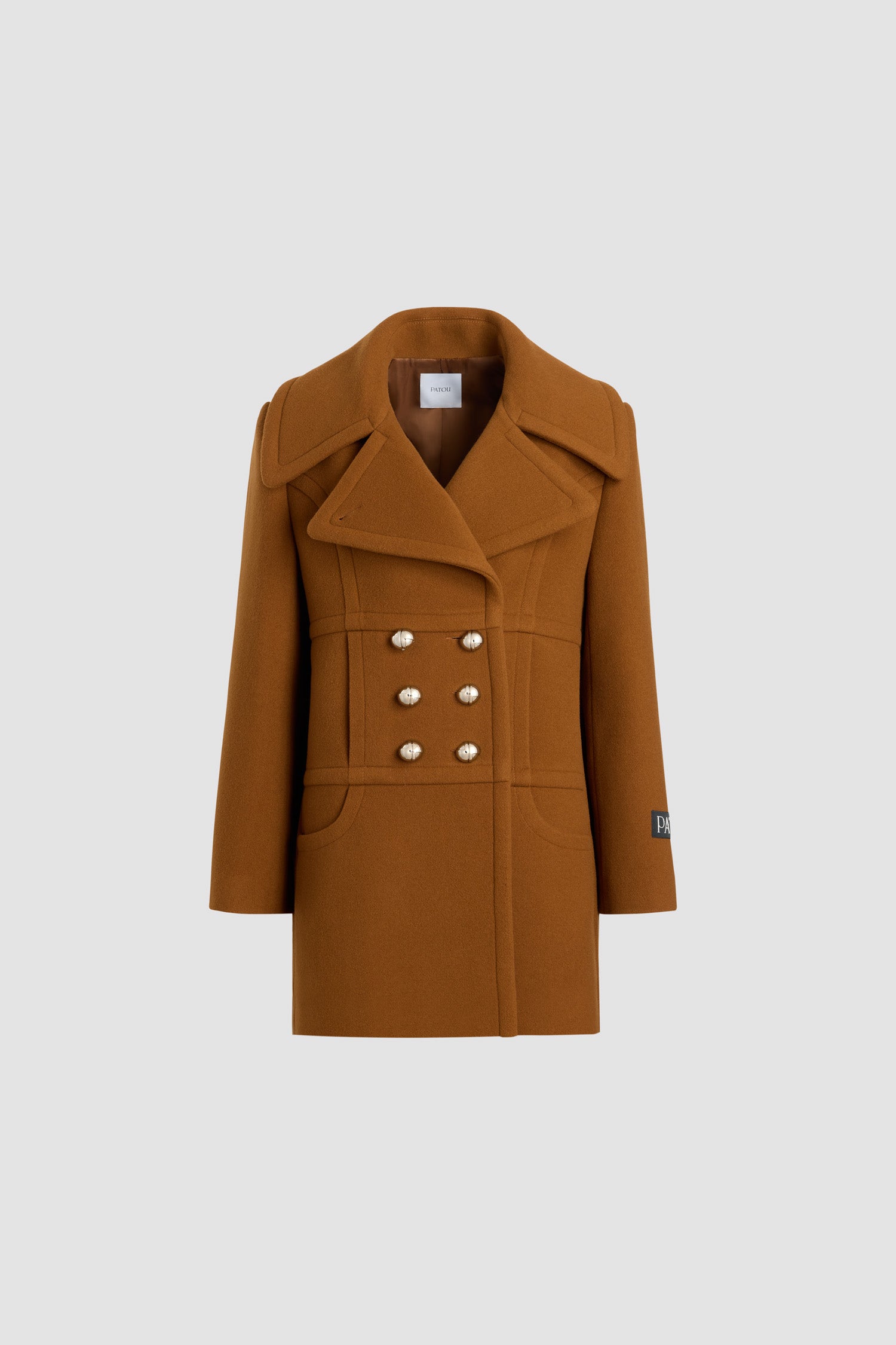 Patou H25CO0330217121B manteau acajou laine croisé