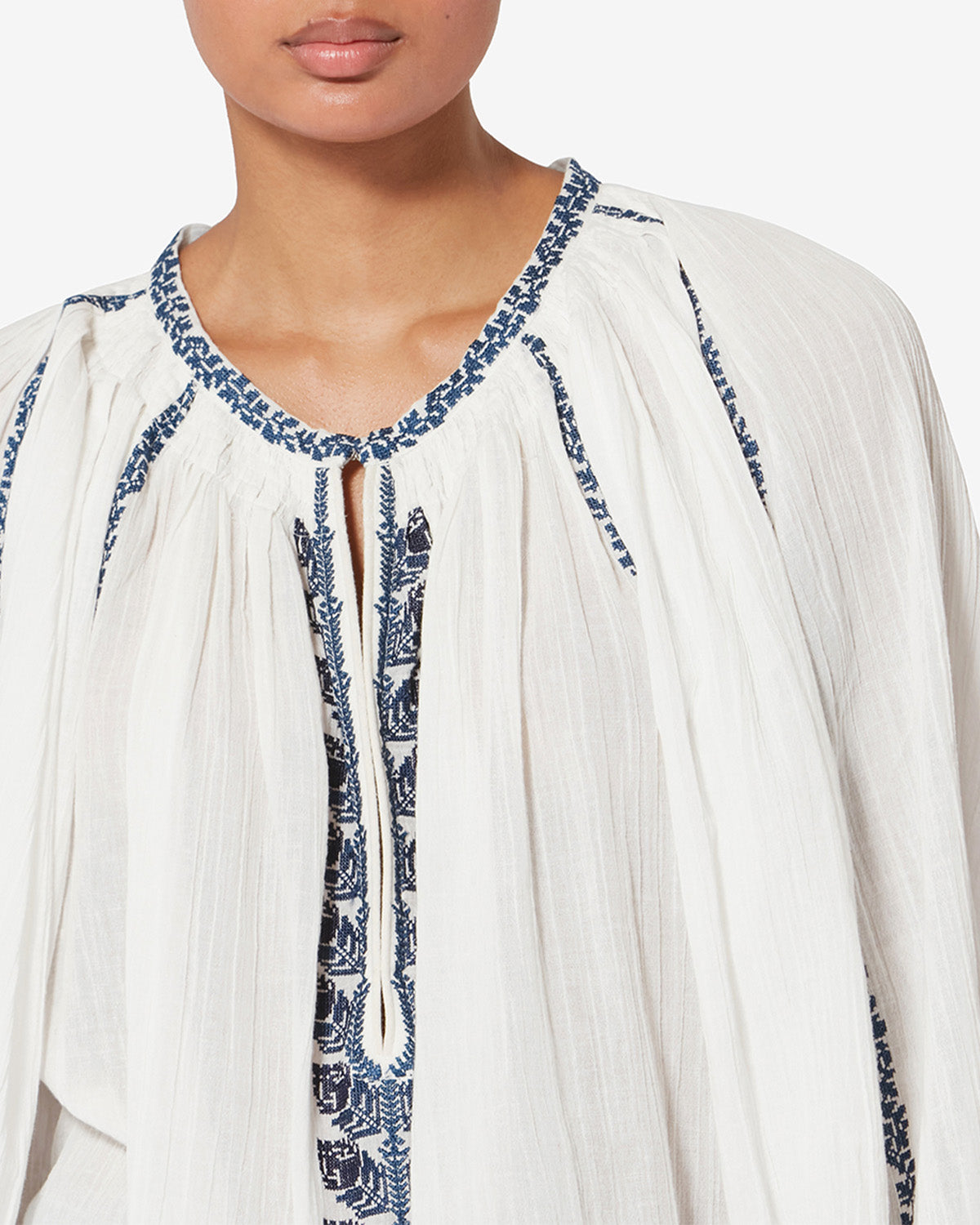 Isabel Marant Lena HT0841FA Blouse écru bleu gaze coton