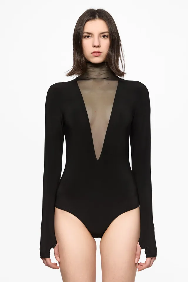 ATU Body Couture Black Bodysuit body noir col V S