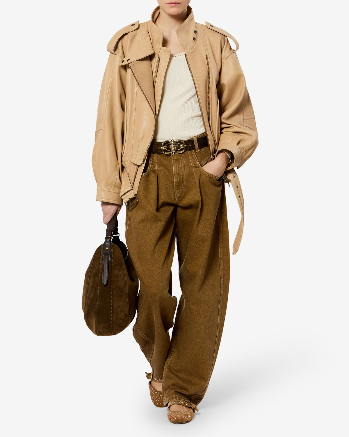 Isabel Marant Farza VE0744FA veste cuir beige biker