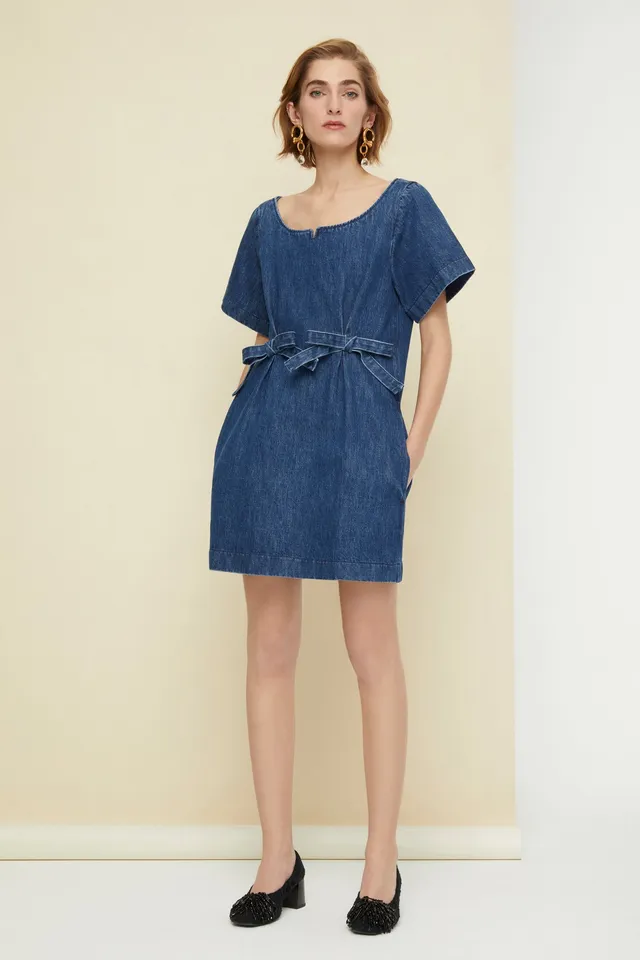 Patou A20DR0450008604D mini robe jean denim indigo nœud