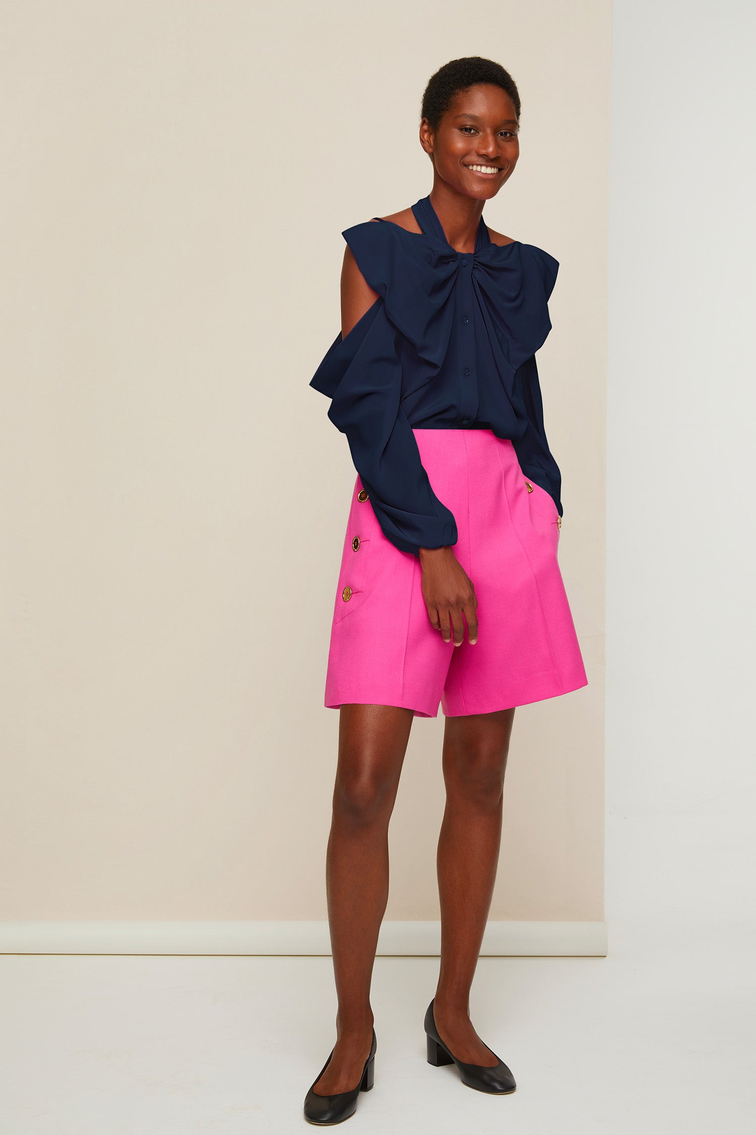 Patou Blouse Soie Épaules Dénudées Marine