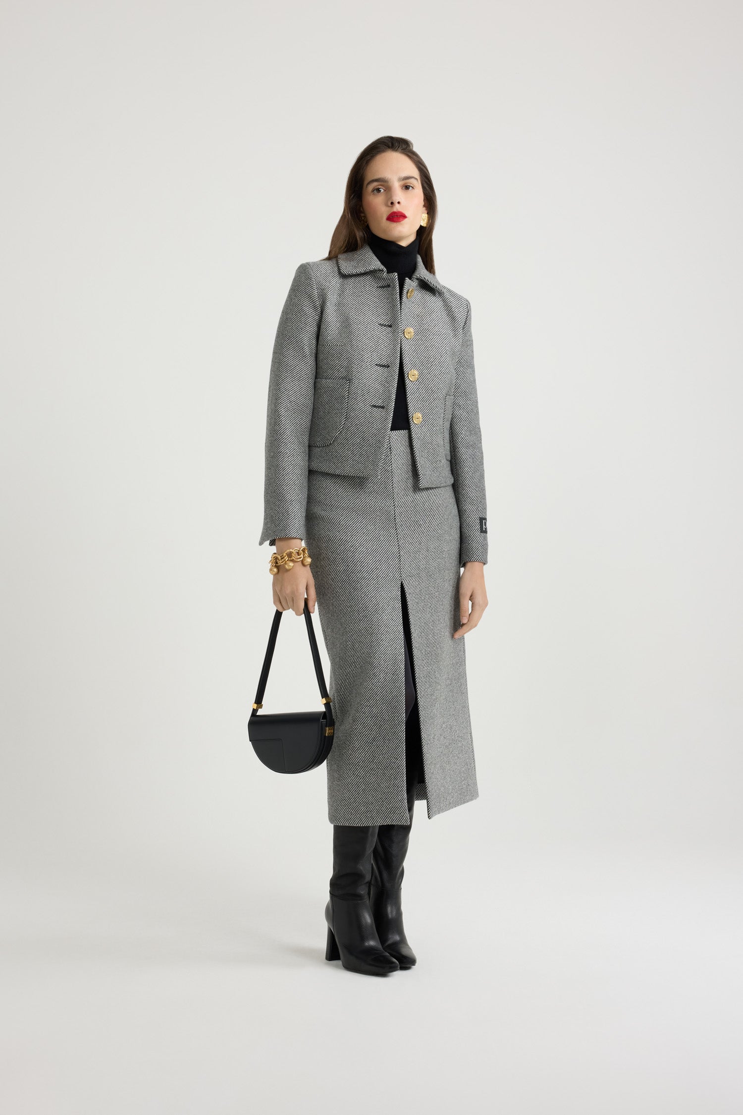 Patou SK045 jupe crayon laine Graphite midi