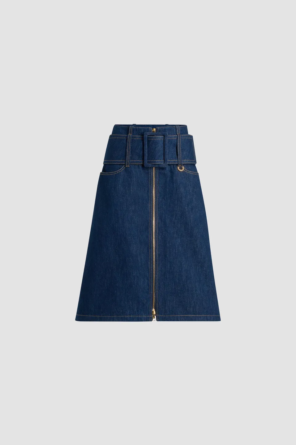 Patou SK094 jupe midi denim coton zip Rodeo Blue 34-44