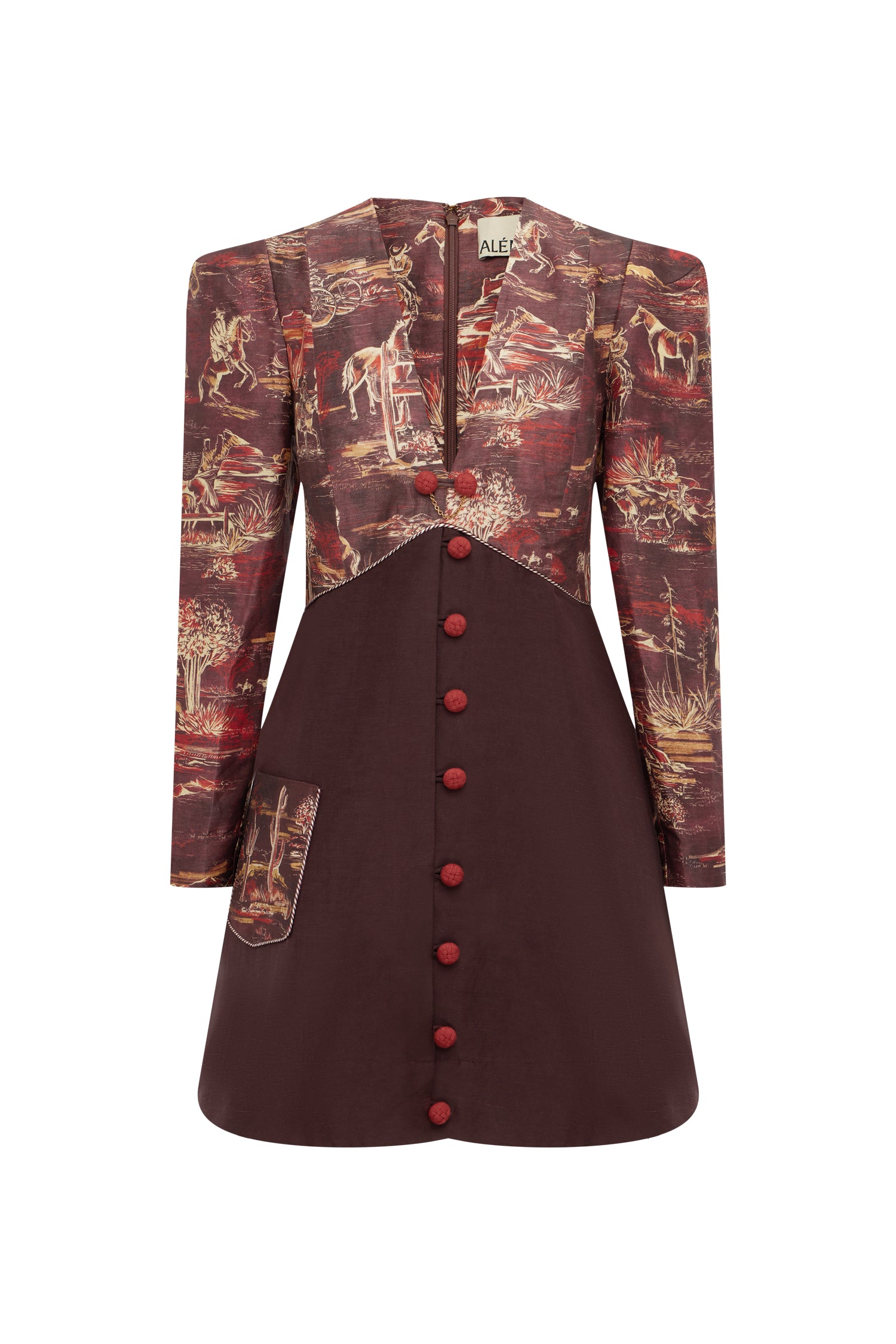 Alemais Ezra Mini robe courte lin col V western