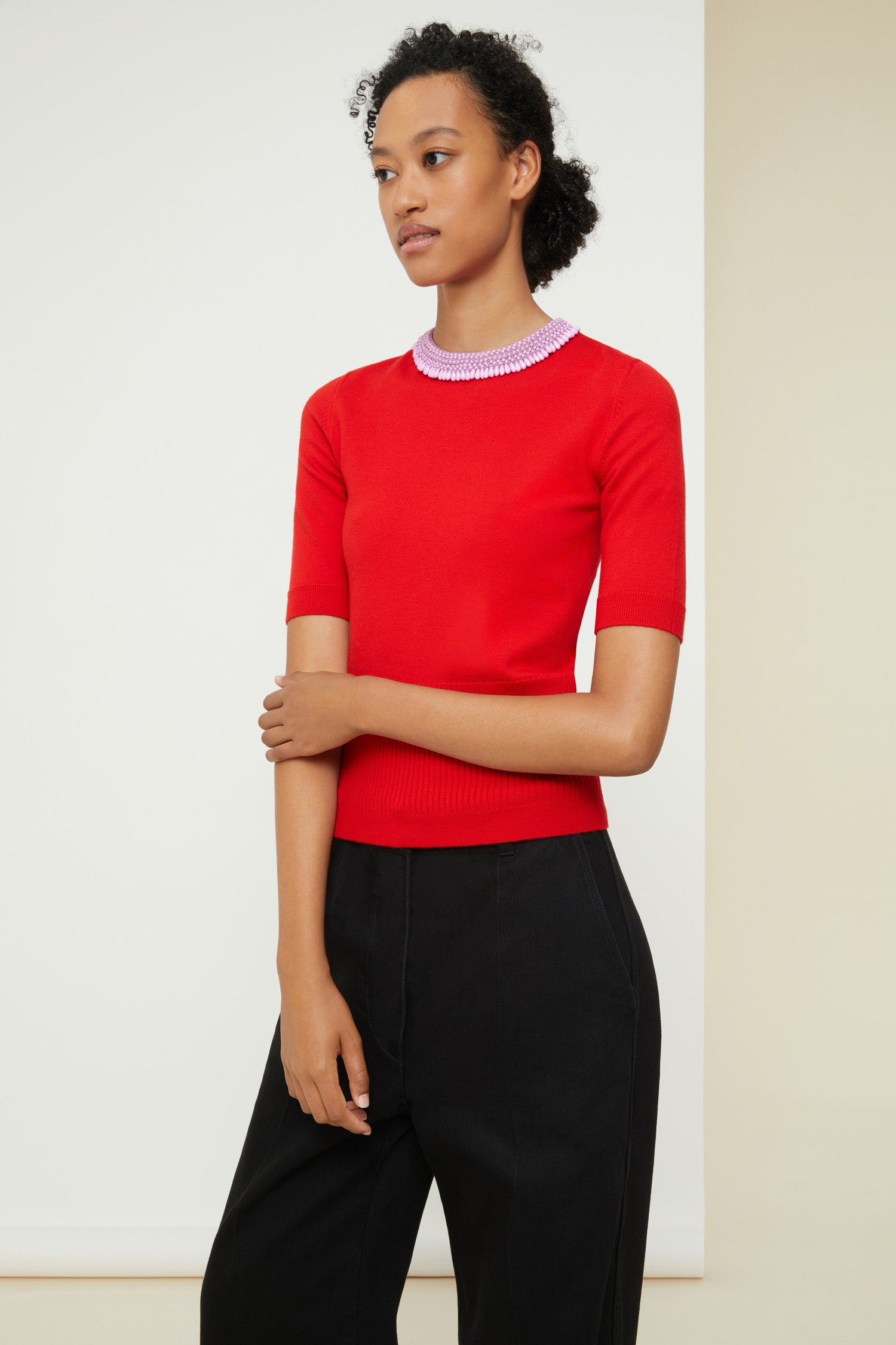 Patou KN037 pull manches courtes rouge capucine