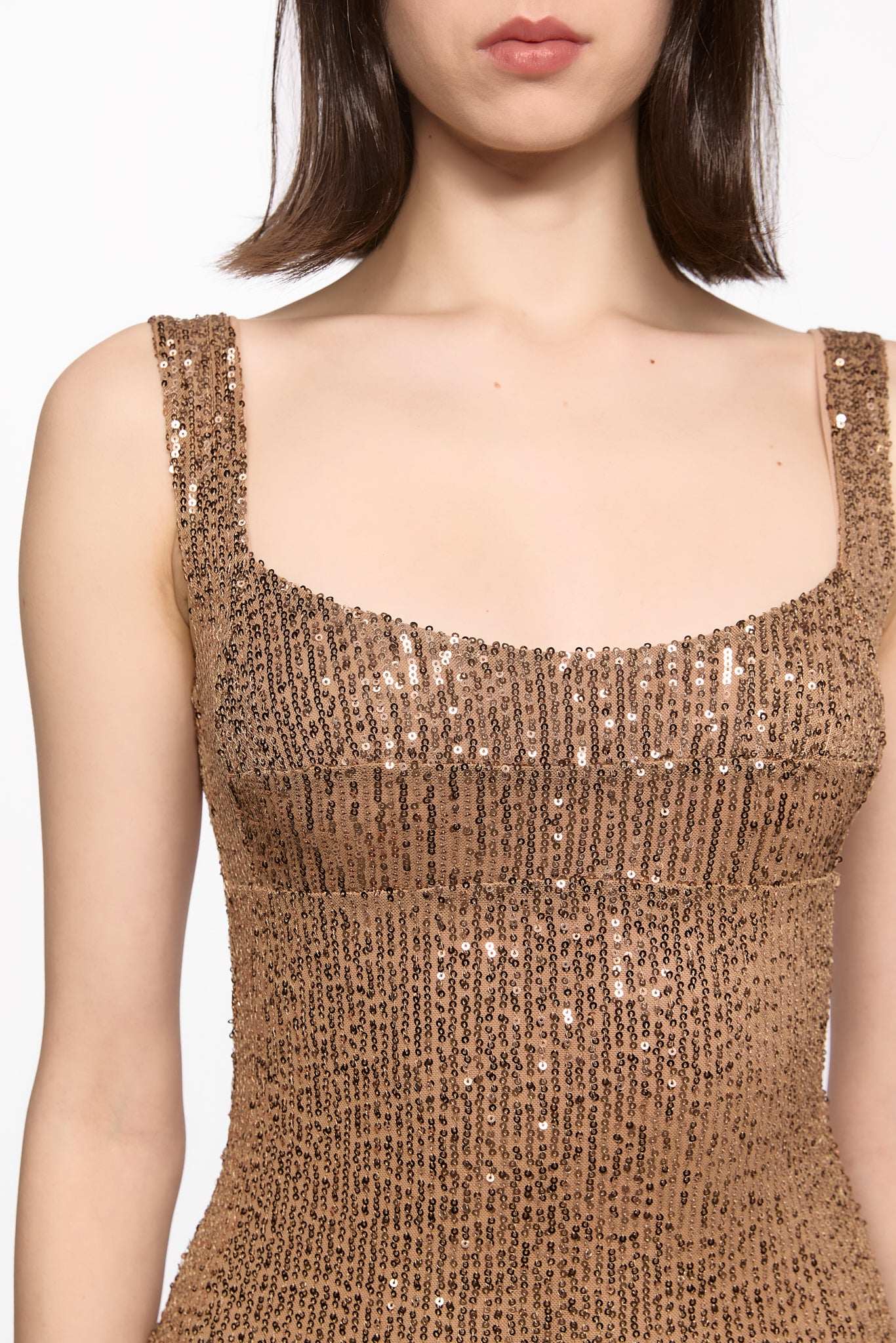 ATU Body Couture Sequins and Feathers robe midi sequins marron taille S