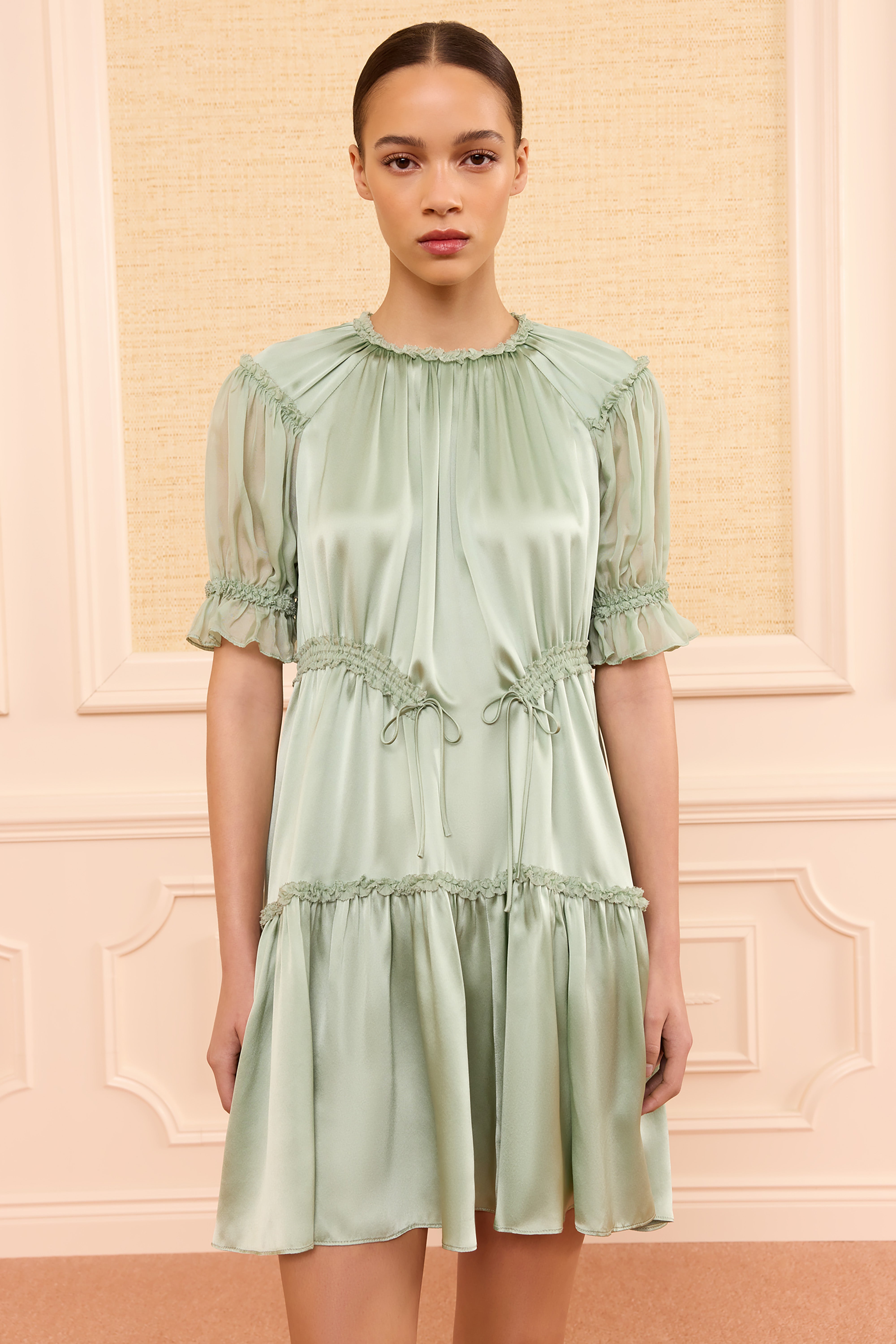 Ulla Johnson Juliette robe mini Celadon verte soie