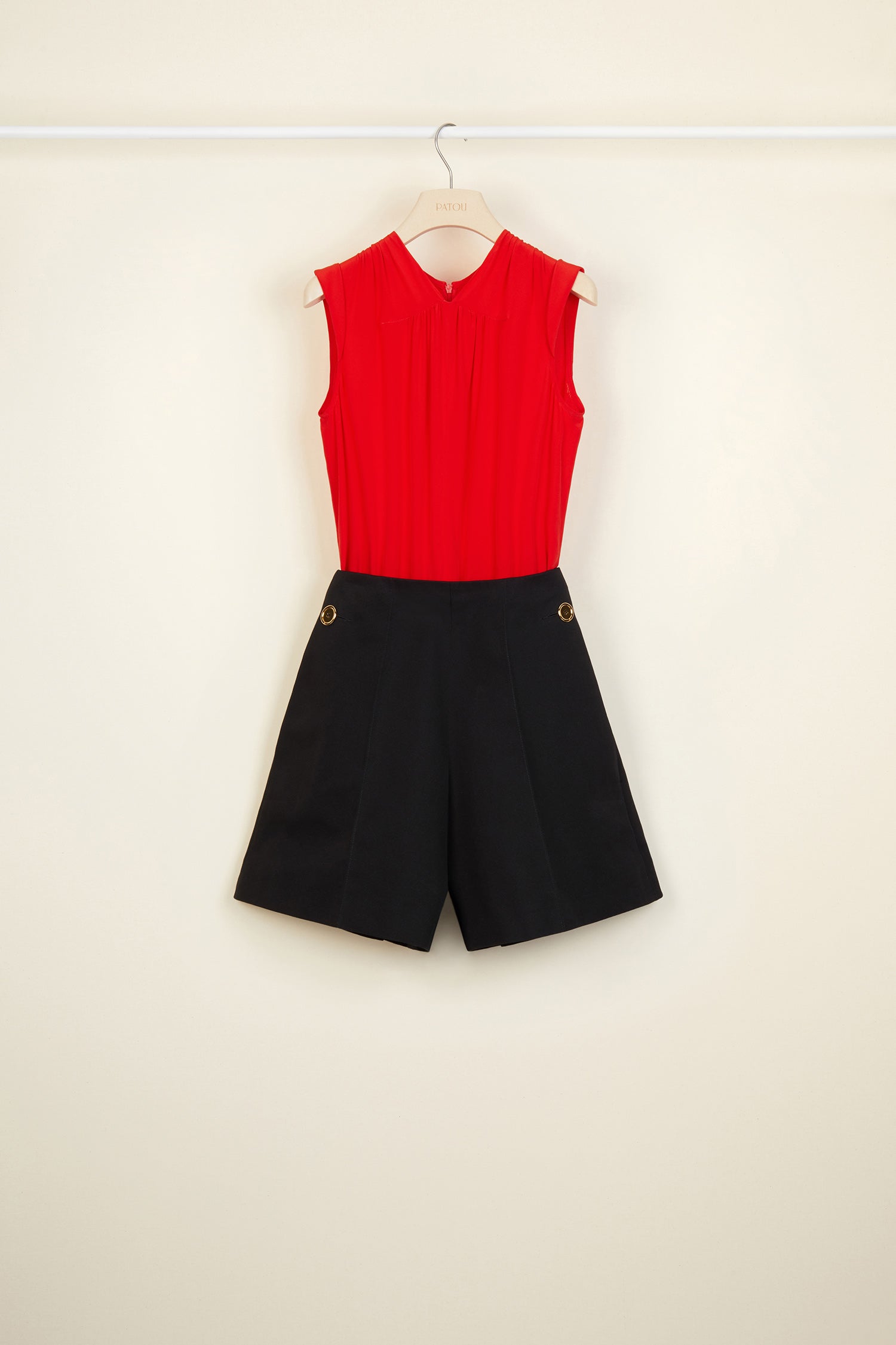 Patou P20JU001 combishort soie coton noir coquelicot