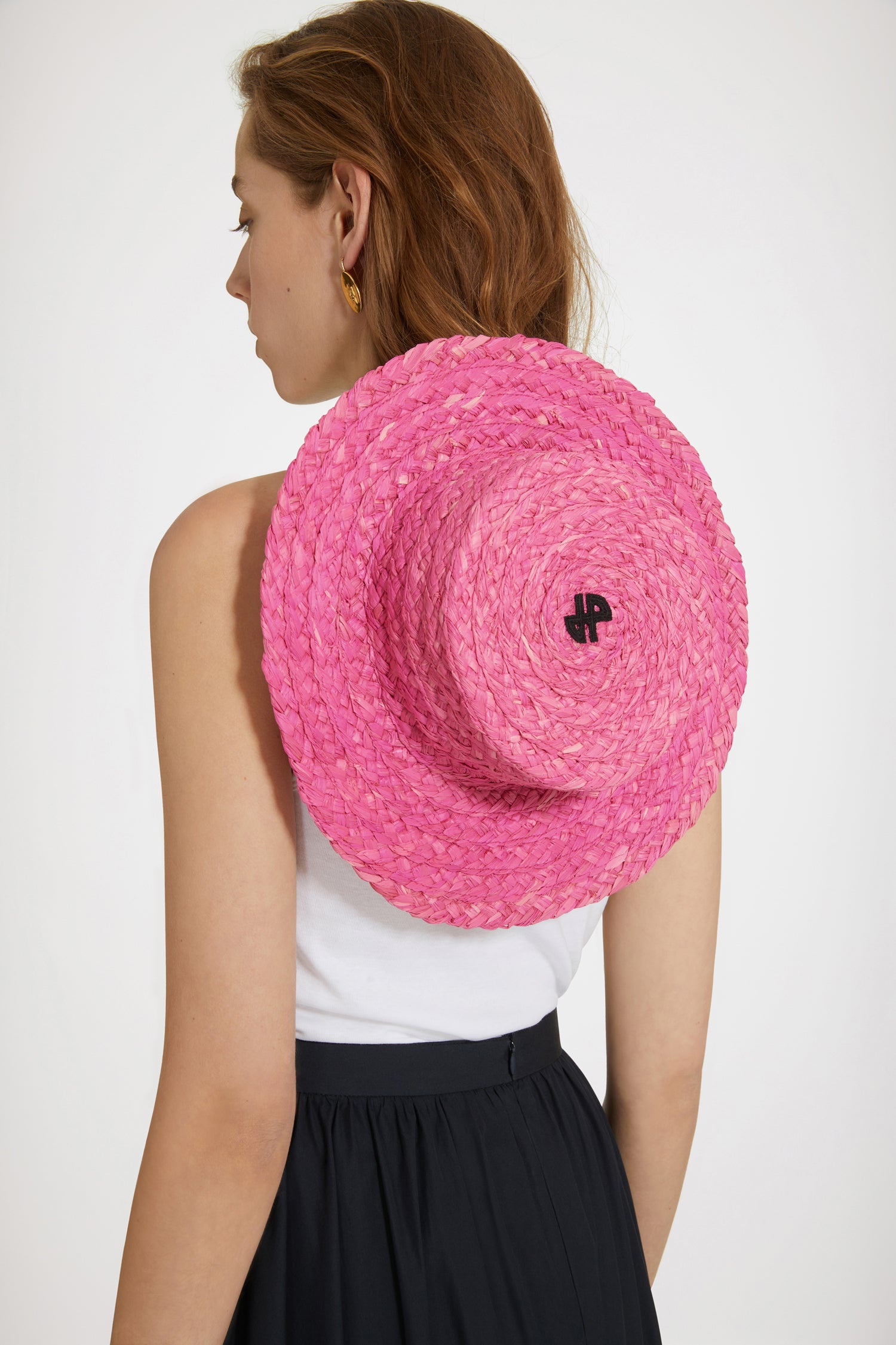 Patou canotier raphia nœud faille rose Bégonia TU