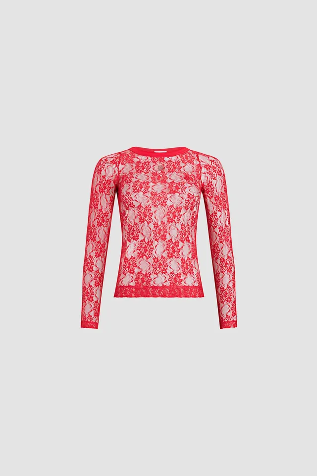 Patou JE176 top jersey dentelle rouge Babylone