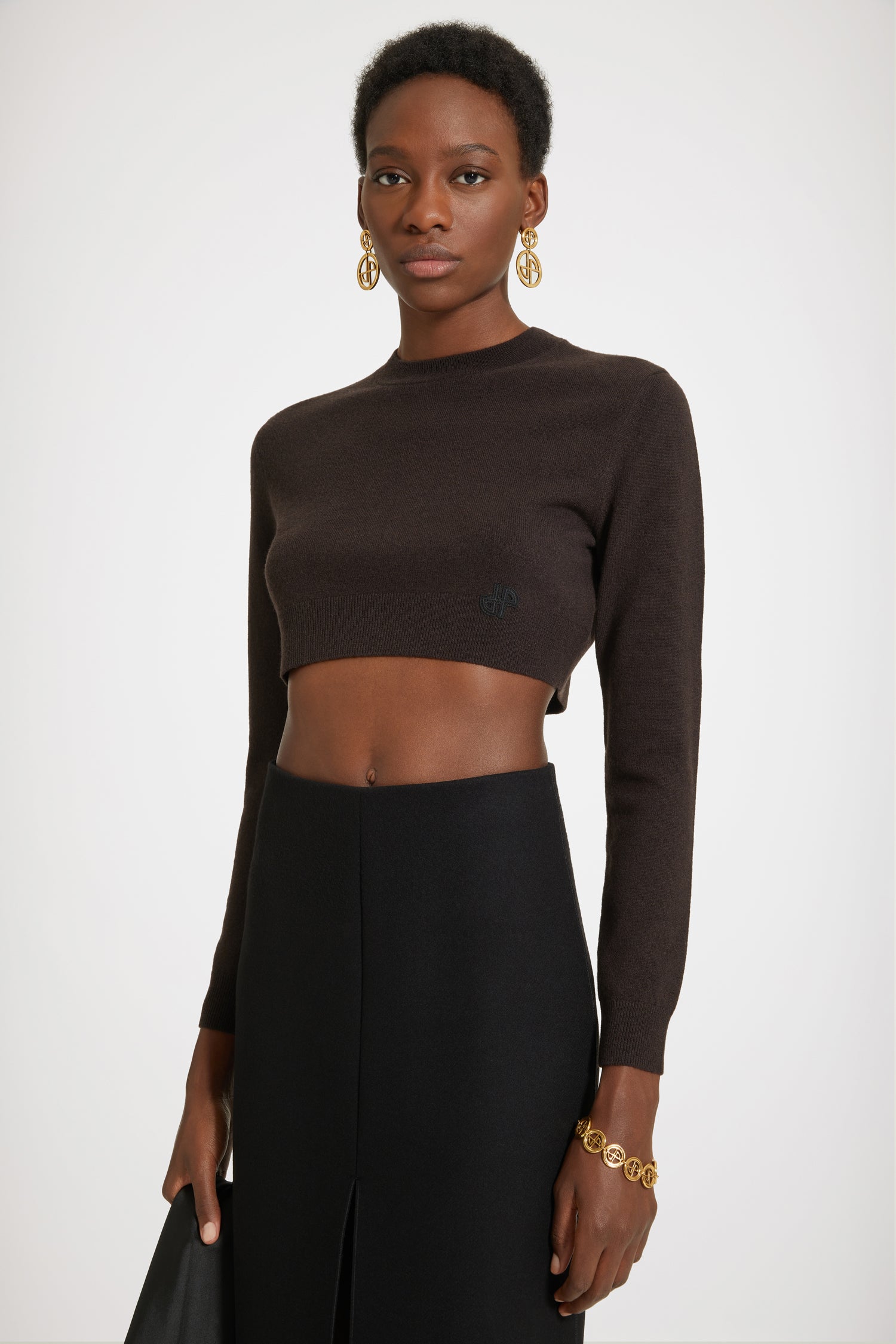 Patou Knitwear pull cropped KN0998041803B chocolat