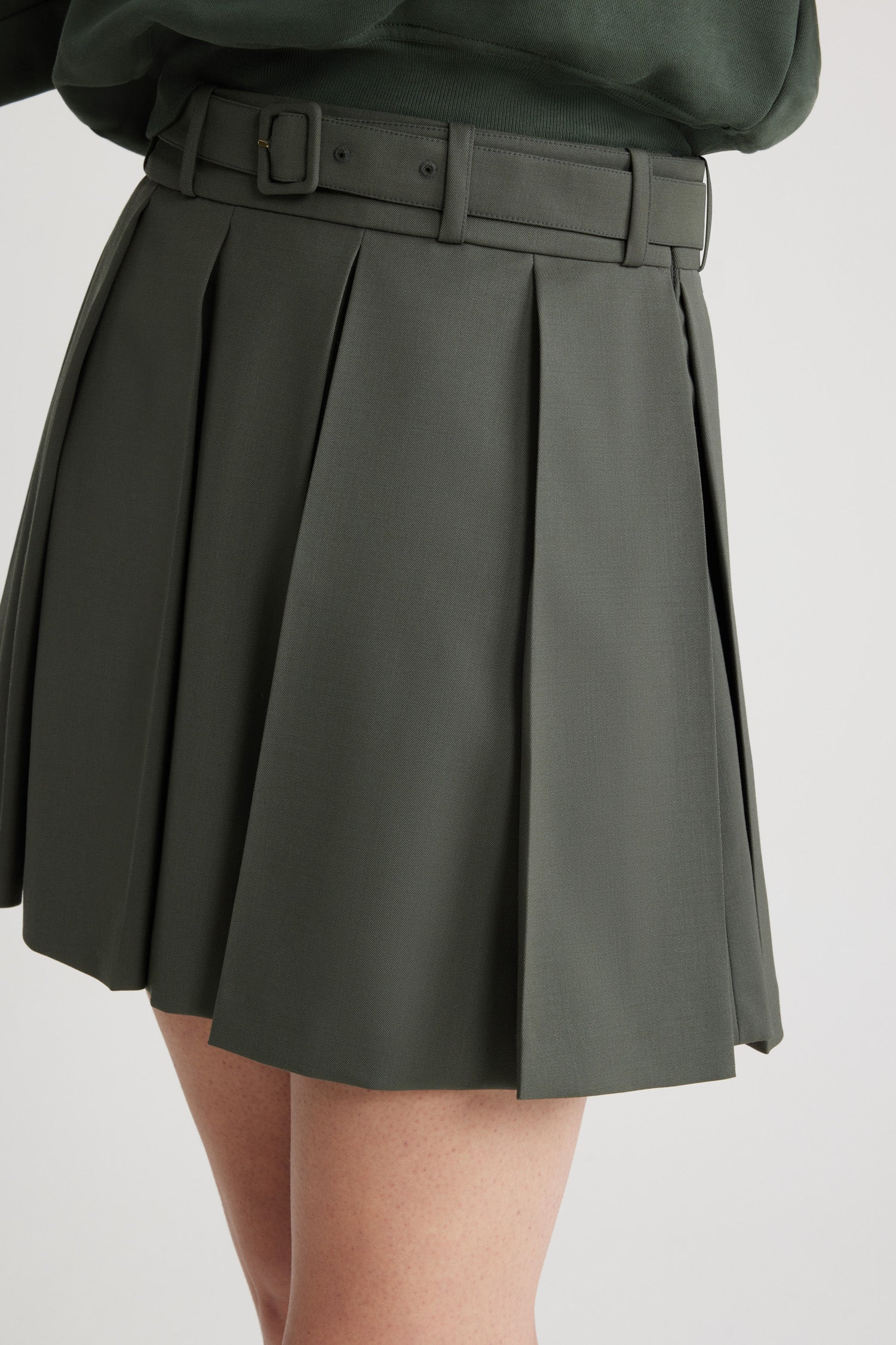 Patou H24SK0710103751K mini jupe kaki laine plissée