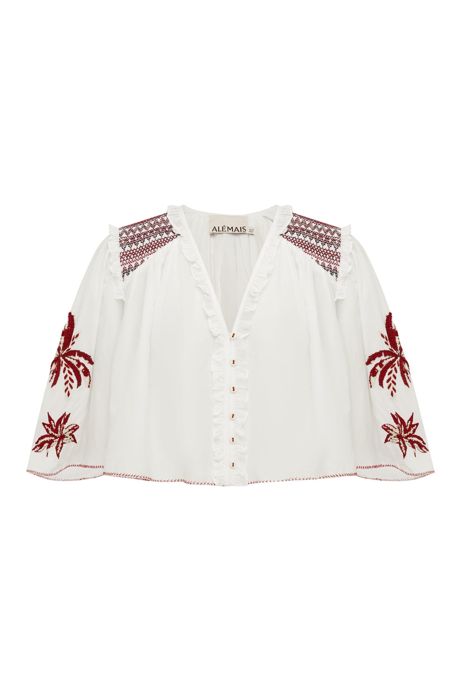 Alemaïs Odie Top blouse brodée coton soie col V