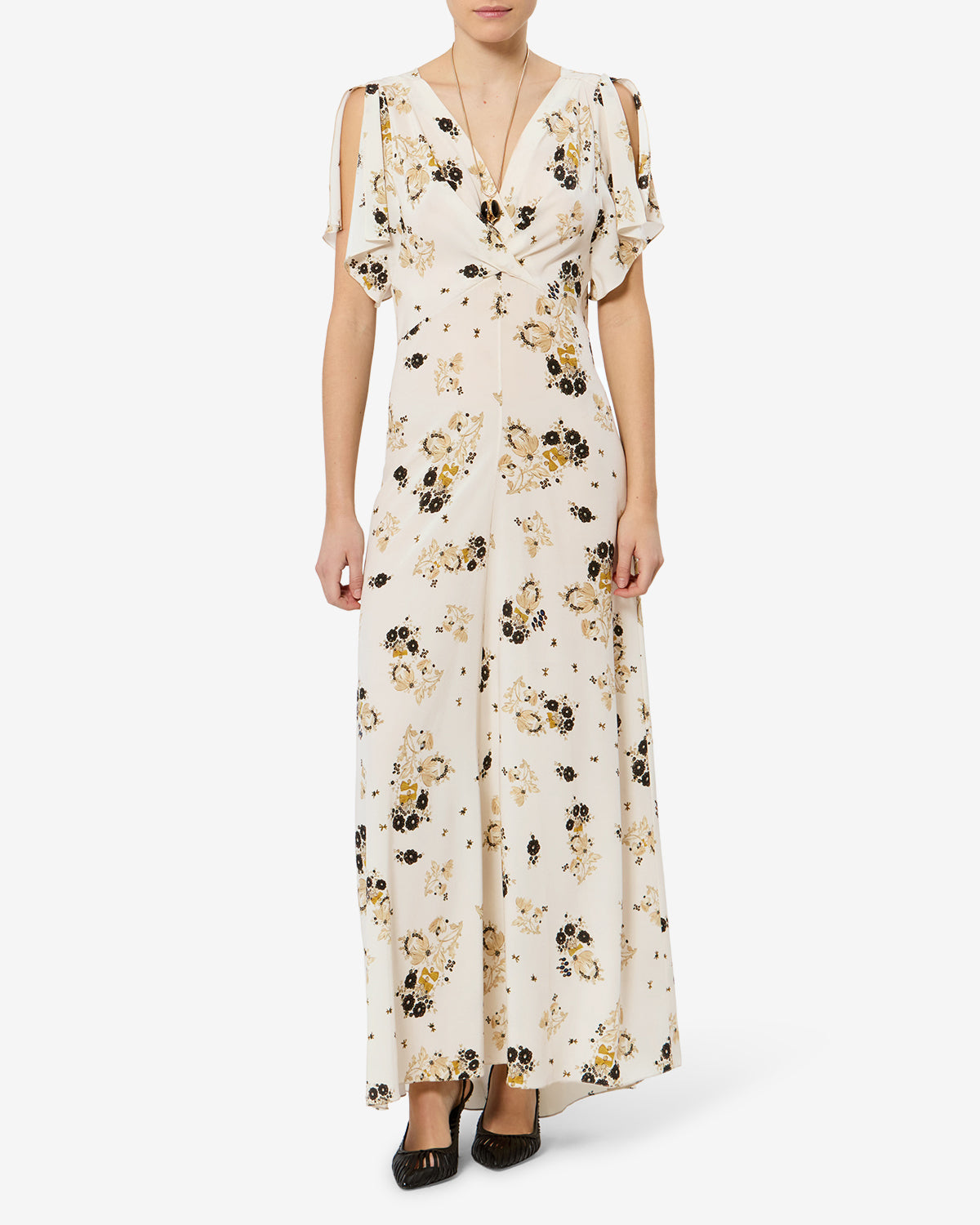 Isabel Marant Falja Robe longue écru soie imprimée