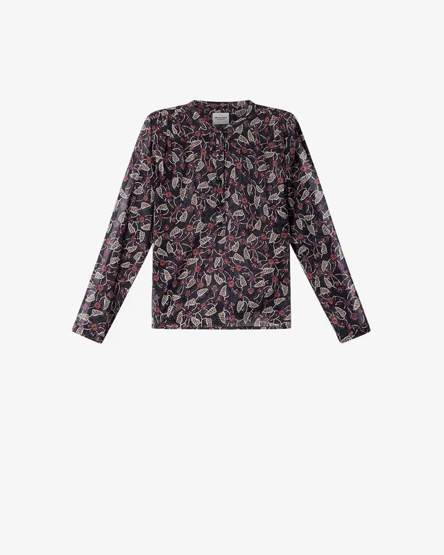 Isabel Marant Maria blouse voile coton noir framboise taille 38