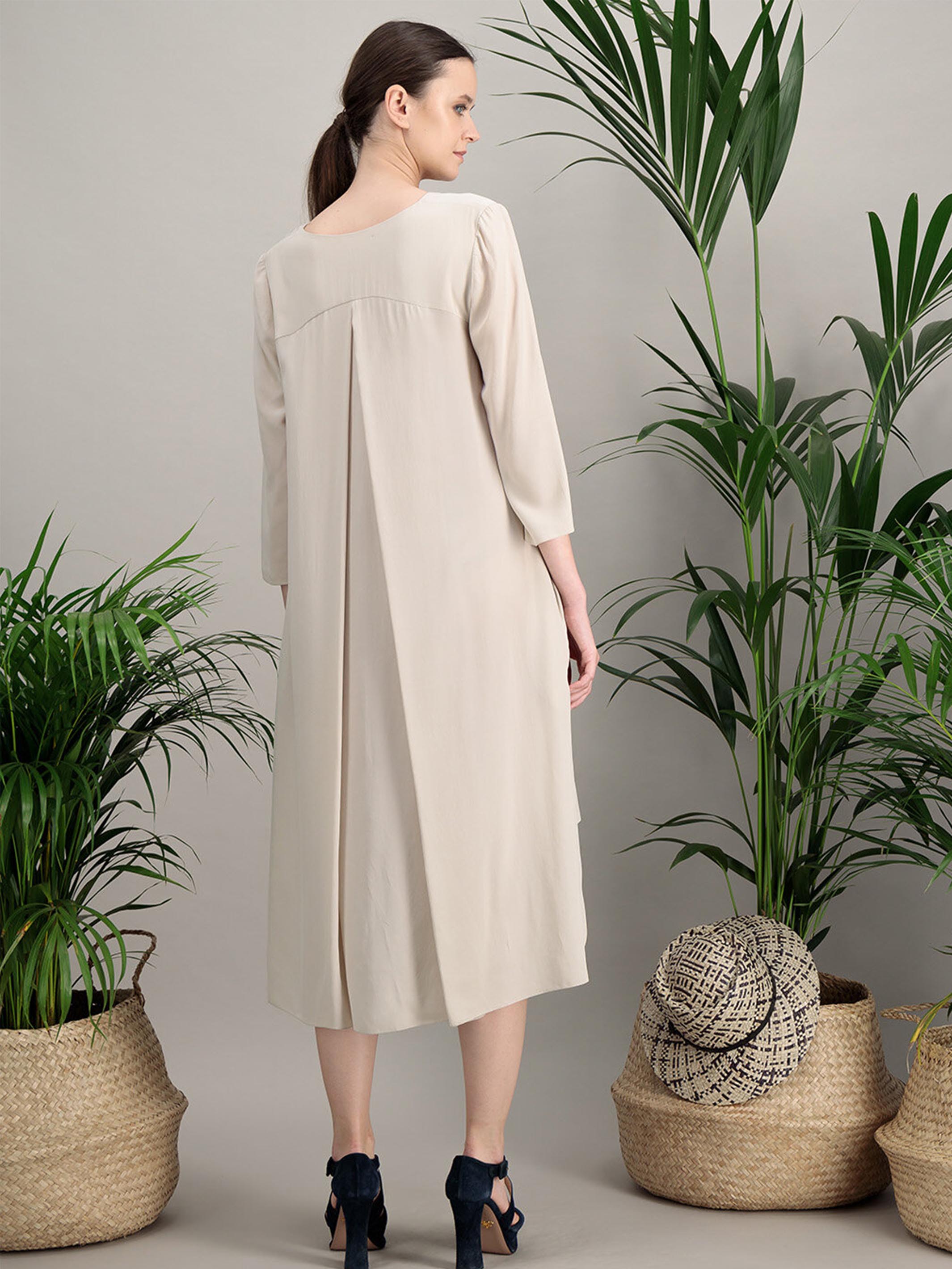 Anahide Saint André Kurta robe soie blanc sable longue