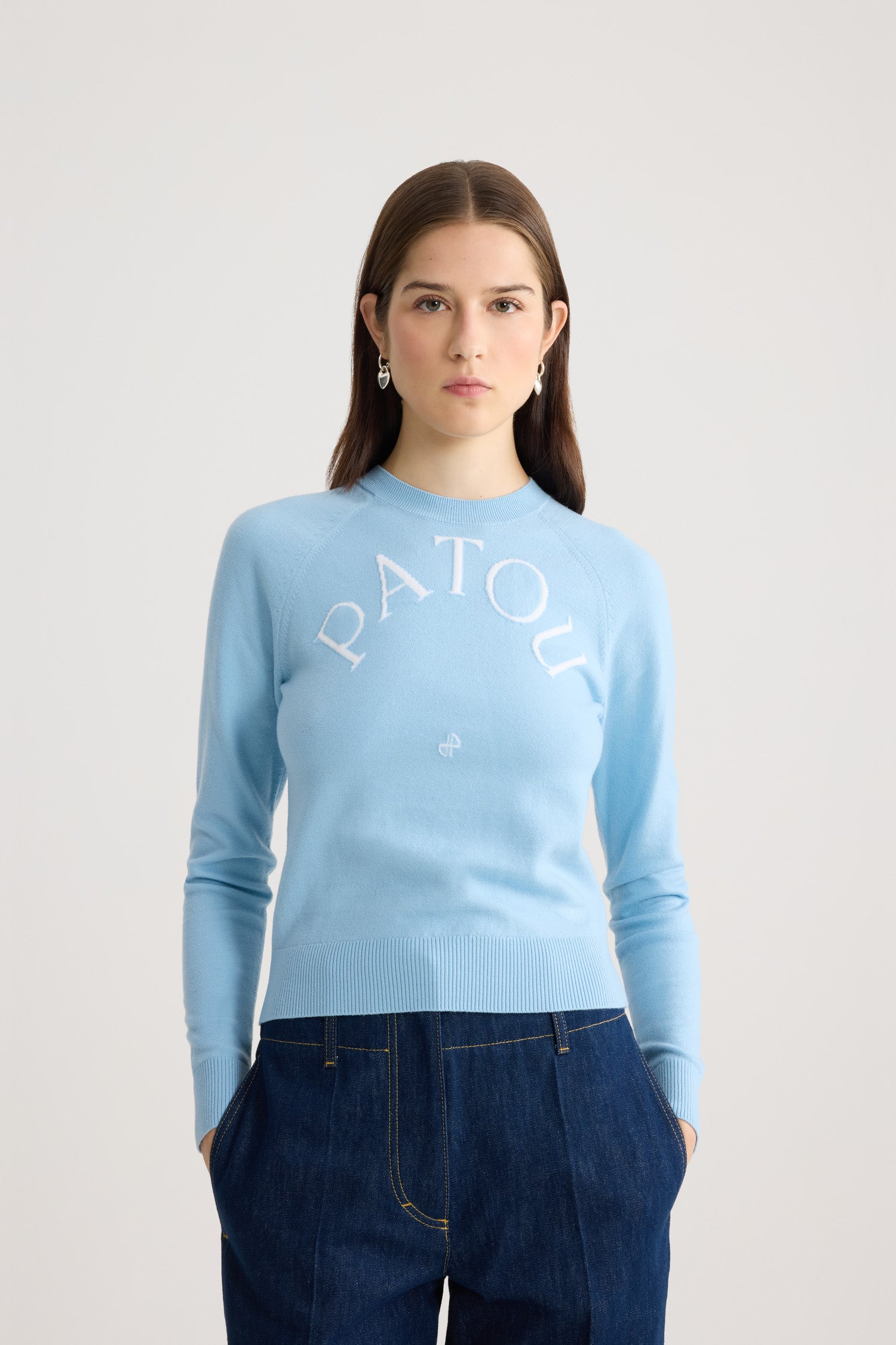 Patou P26KN110 pull jacquard laine Bleu Riviera
