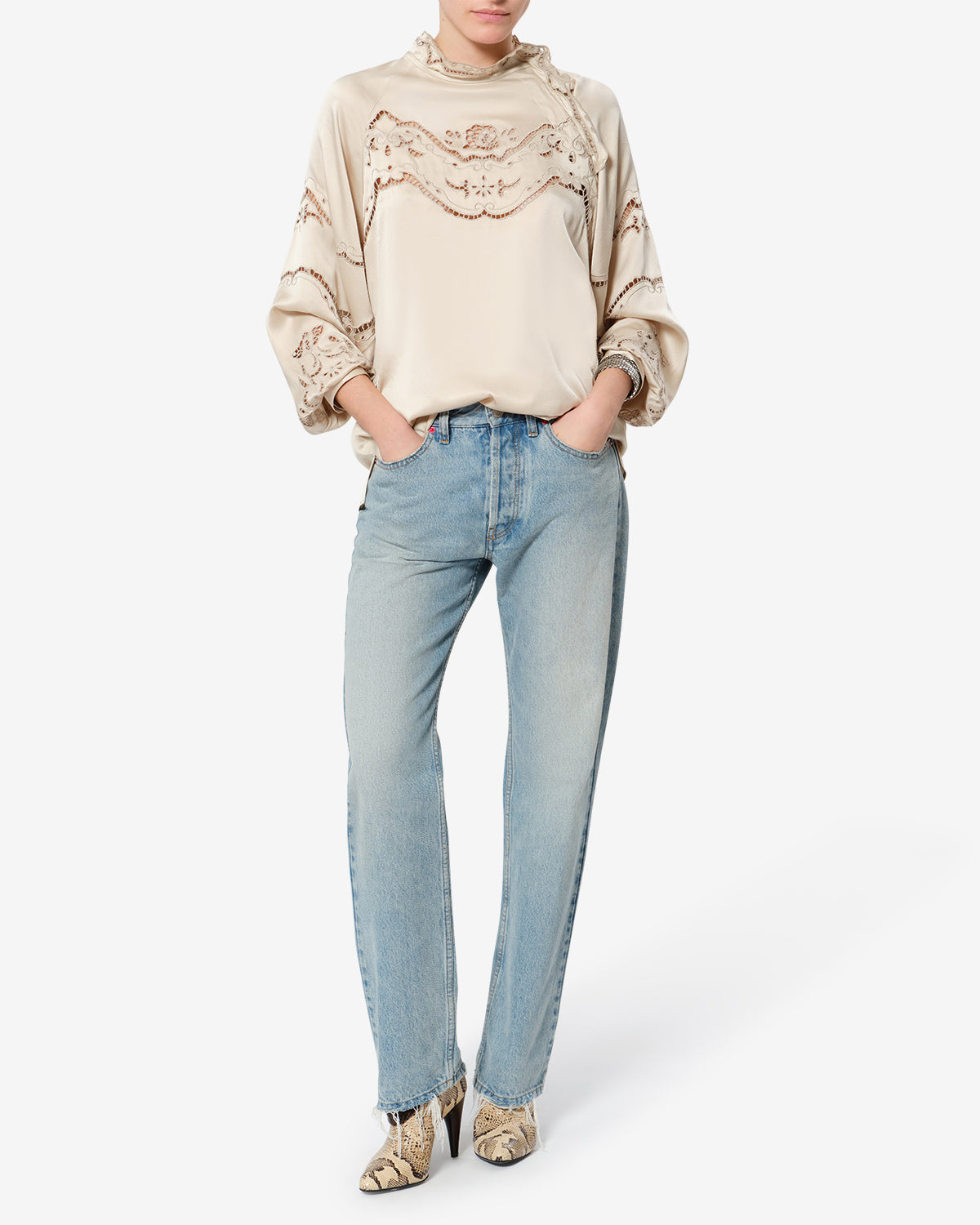 Isabel Marant Enelia Blouse champagne soie brodée