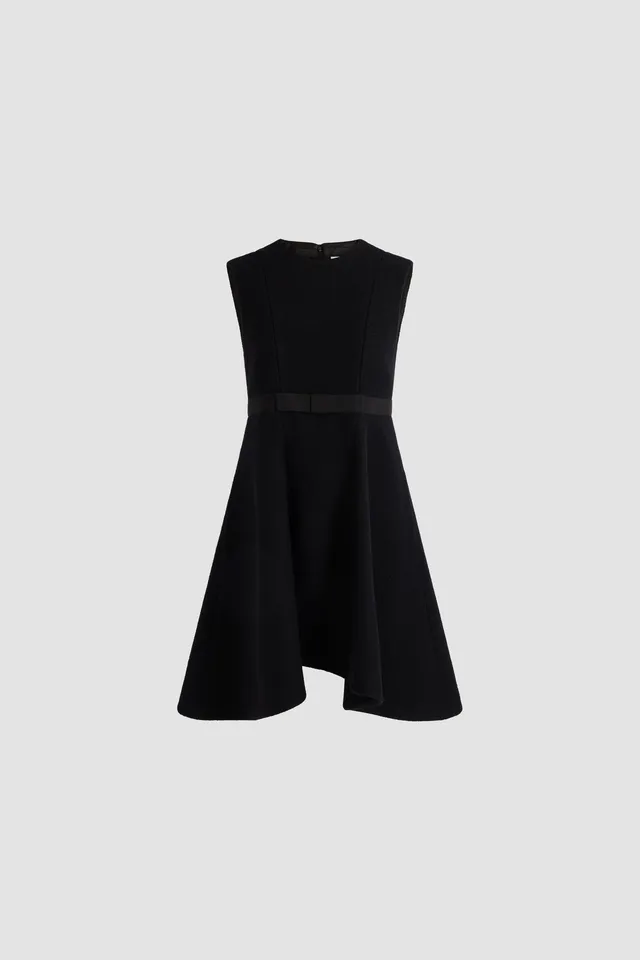 Patou DR263 robe midi noire laine ceinturée