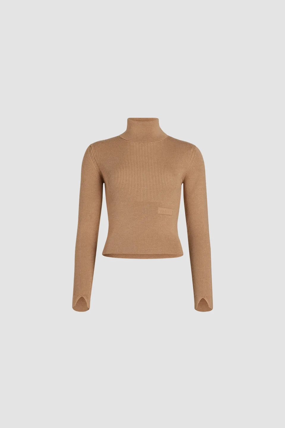 Patou Knitwear KN184 pull col roulé côtelé biscuit