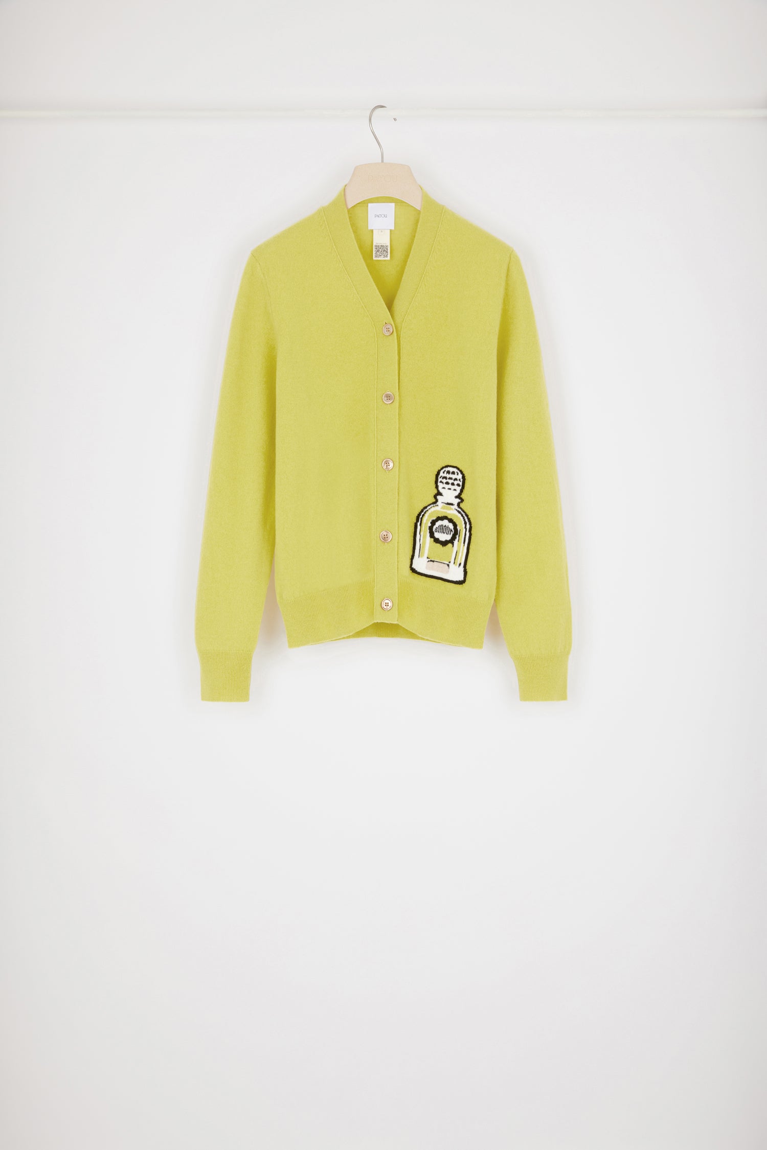 Patou KN100 cardigan laine parfum absinthe col V
