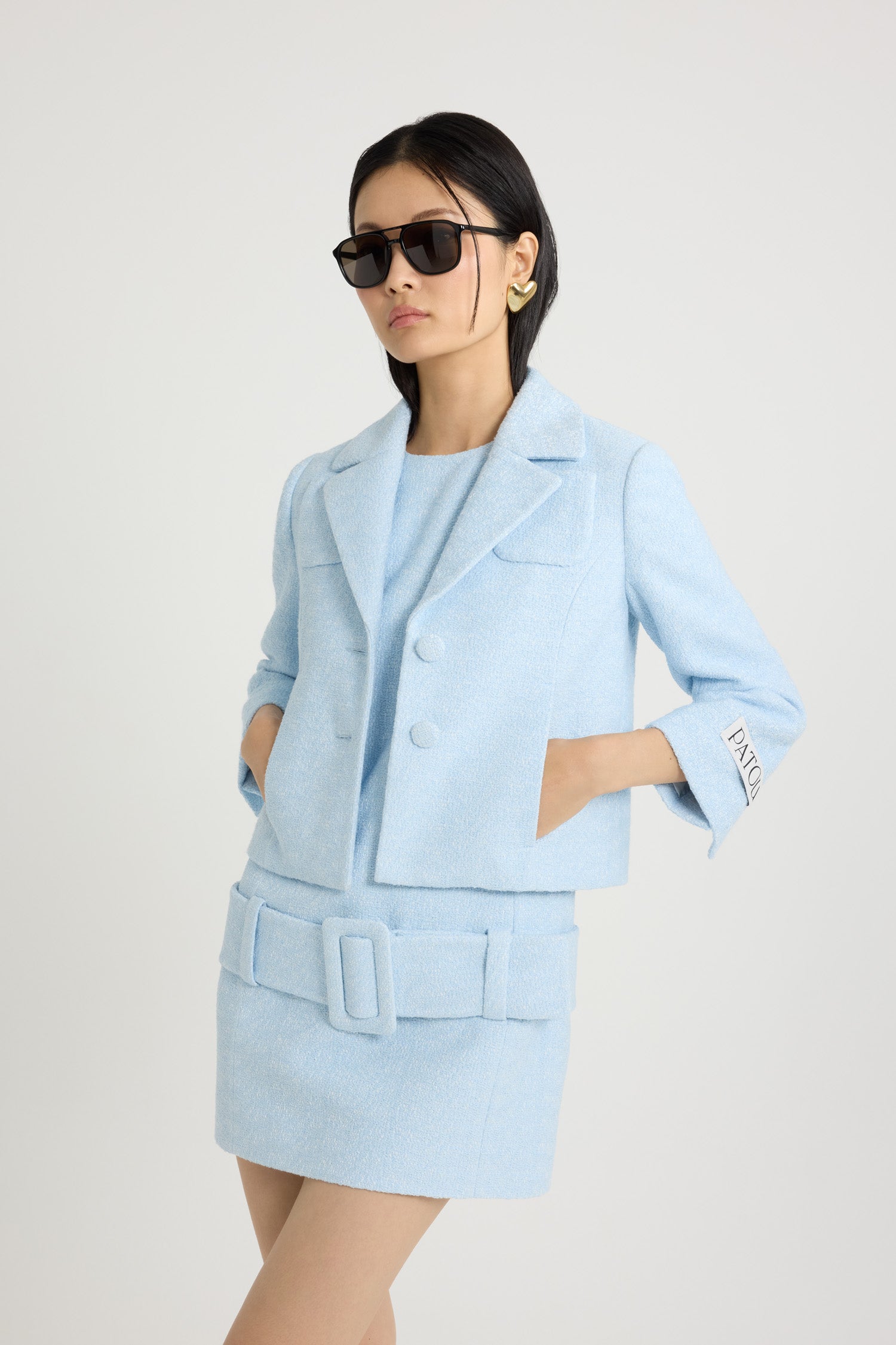 Patou JA046 veste tailleur tweed coton bio Skylight Blue