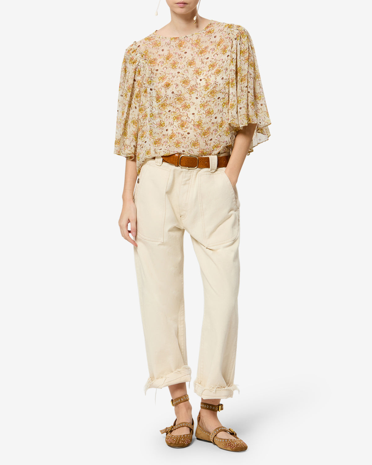 Isabel Marant Floma top mousseline jaune-écru