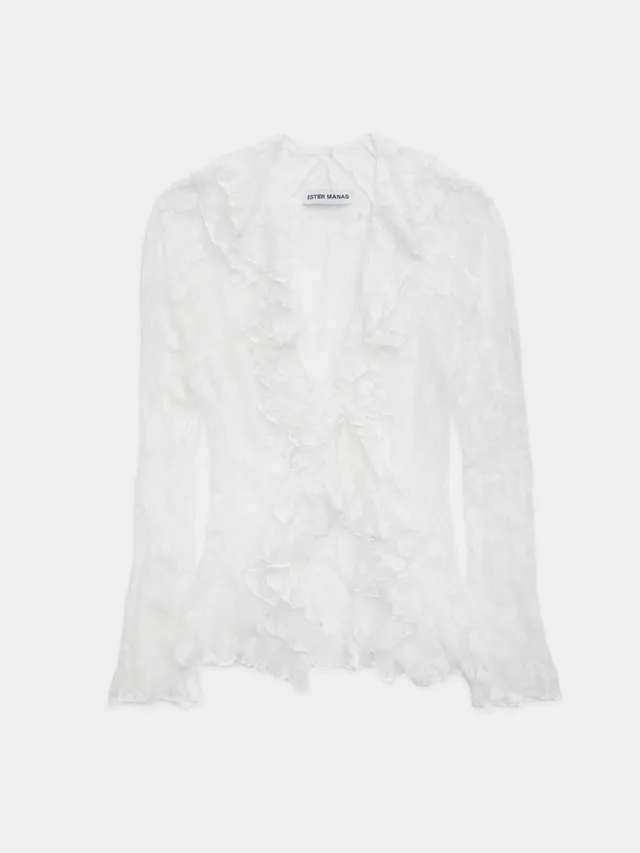 Ester Manas White Floral Boléro dentelle blanche à lacets