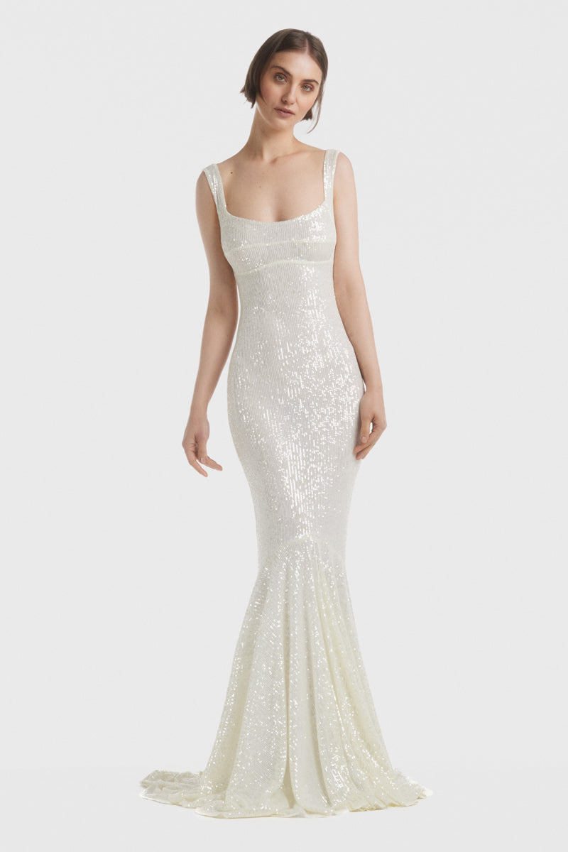 ATU Body Couture Sequins and Feathers Mermaid Gown robe sirène S