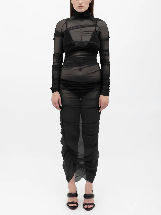 Ester Manas Draped Long Dress robe longue noire drapée
