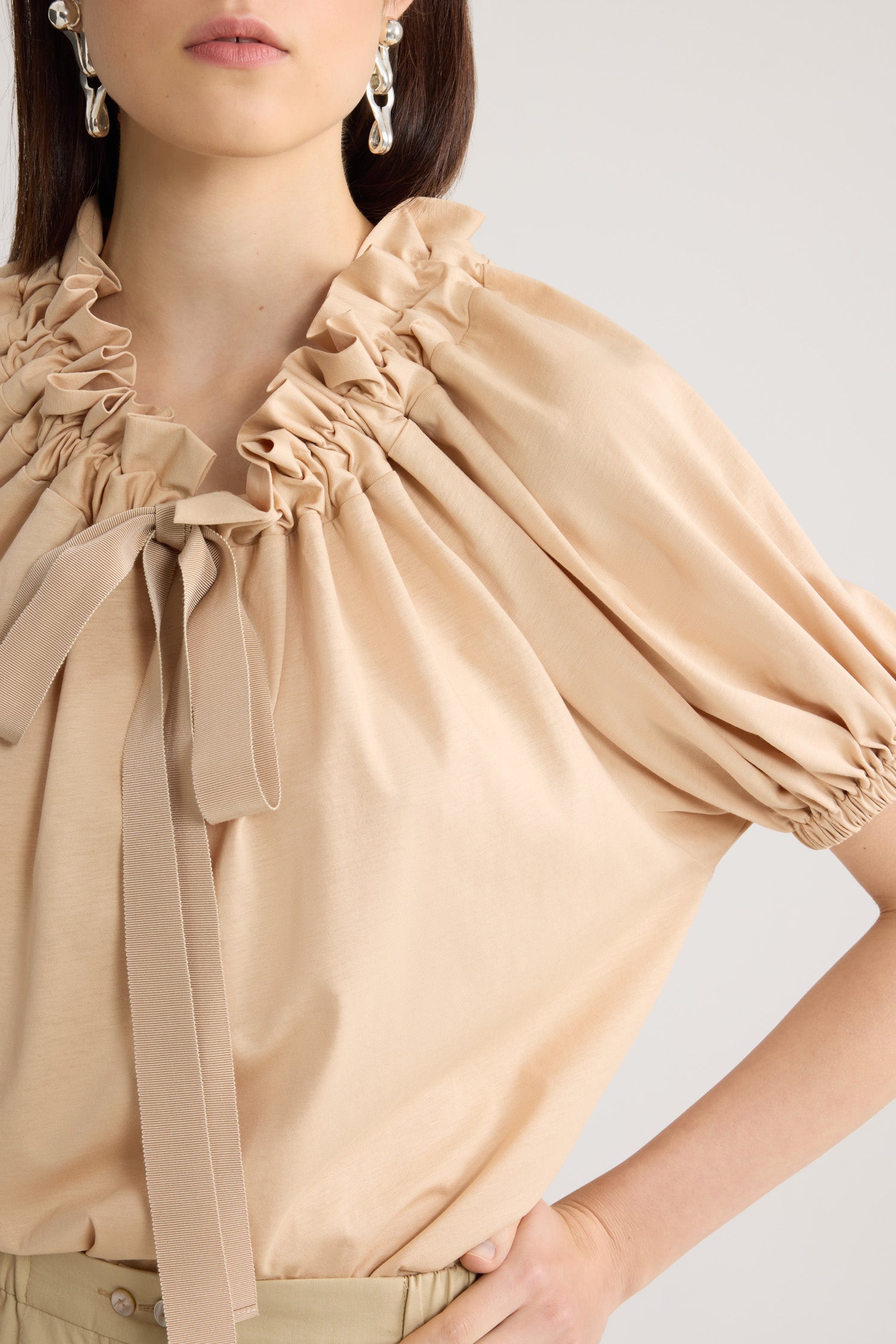 Patou JE139 top coton bio sable col cordon XS-XL