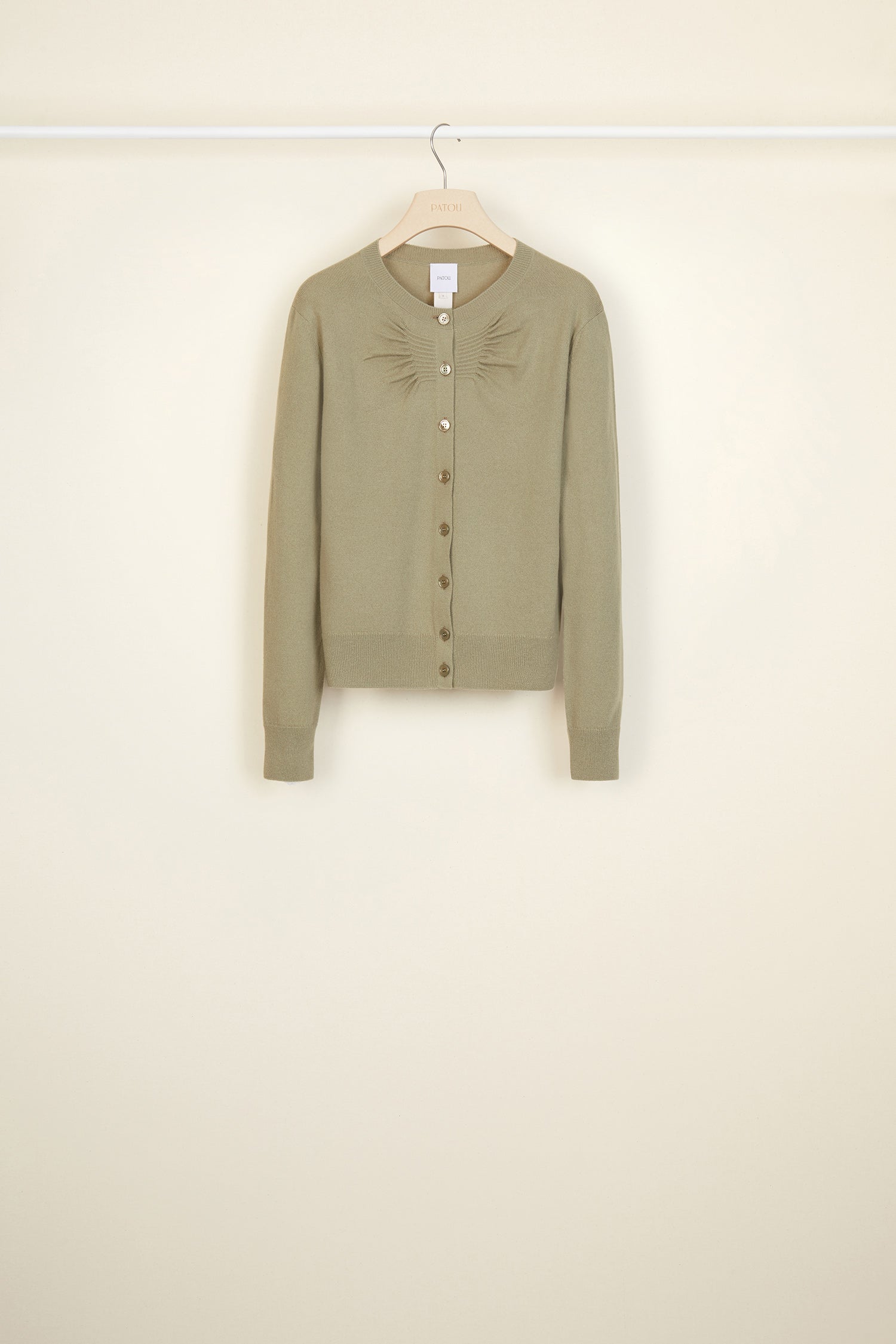 Patou KN002 cardigan kaki laine mérinos cachemire